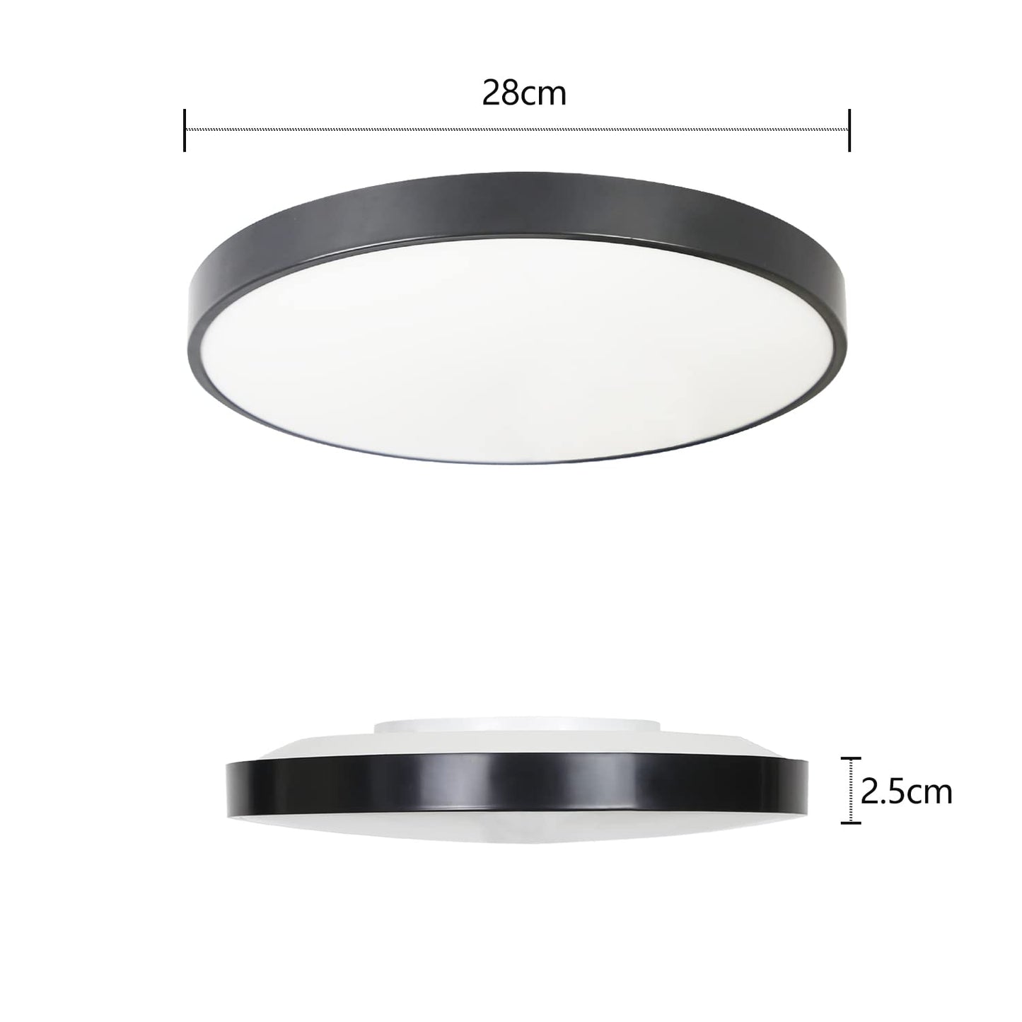 ZMH LED Deckenleuchte Schwarz Deckenlampe - Flach K¨¹chenlampe IP44 Wasserdicht Badlampe Rund ?28cm Flurlampe 17W Modern f¨¹r Wohnzimmer Schlafzimmer Bad Flur K¨¹che Kinderzimmer Eingang