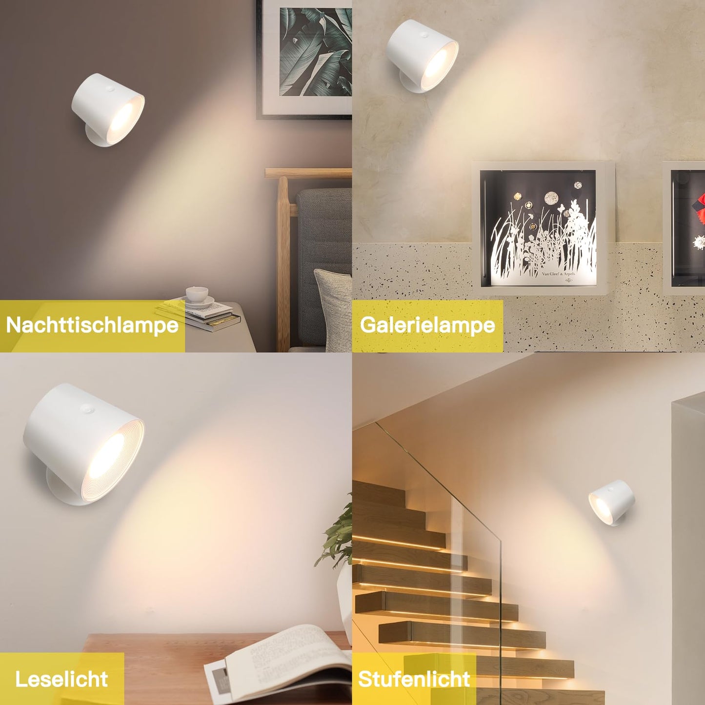 ZMH Wandlampe LED Wandleuchte Innen - Wandbeleuchtung 2 St¨¹ck mit Akku 360¡ã Drehbare Touch Control 3 Helligkeitsstufen Wei? Kabellose Wandleuchten F¨¹r Wohnzimmer Kinder Schlafzimmer