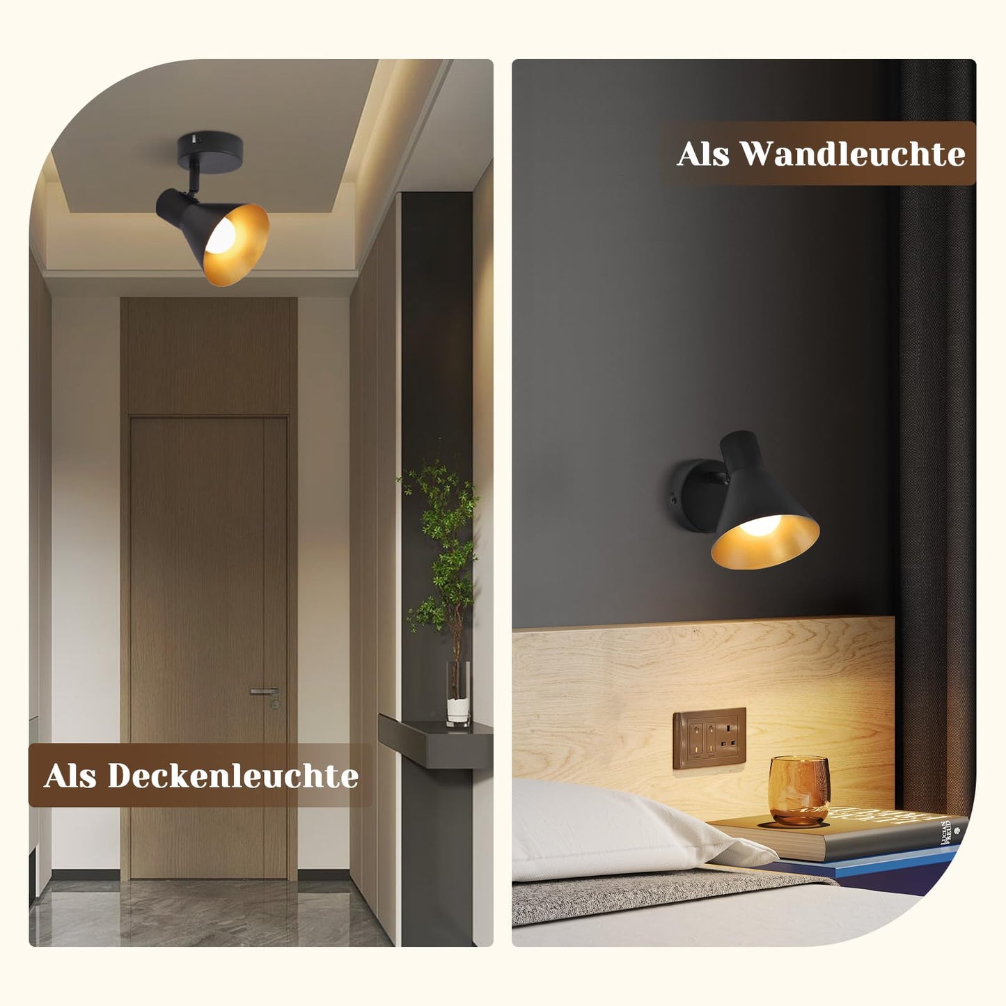 ZMH Deckenlampe K¨¹che Deckenstrahler Schwarz: 1 Flammig Deckenleuchte Flur E14 Vintage K¨¹chenlampe Schwenkbar 330¡ã Industrial Flurlampe Retro Strahler Deckenspot Metall f¨¹r Schlafzimmer Ankleidezimmer