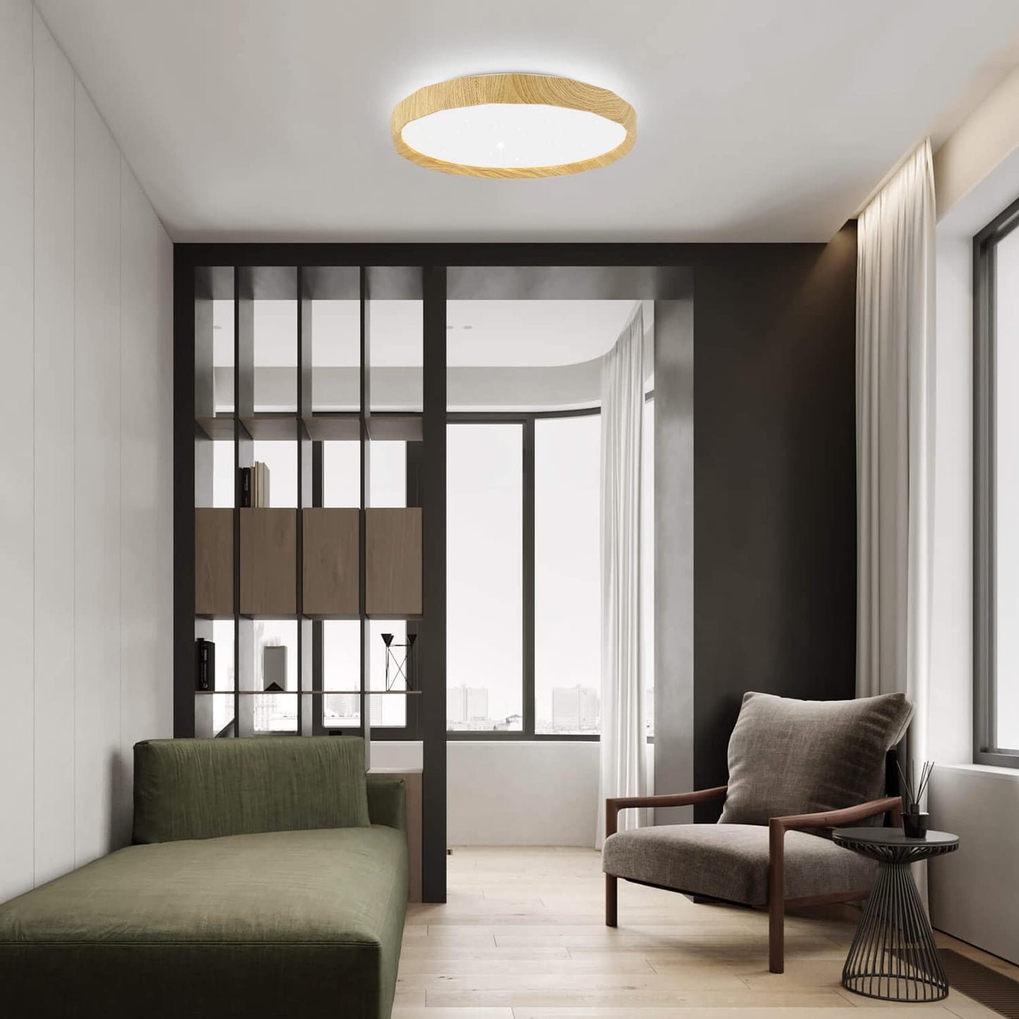 ZMH Deckenlampe LED Deckenleuchte Wohnzimmer - Wohnzimmerlampe Holzoptik ?40cm Schlafzimmer Deckenbeleuchtung 43W Schlafzimmerlampe Dimmbar mit Fernbedienung K¨¹chenlampe Boho Flurlampe f¨¹r K¨¹che Flur