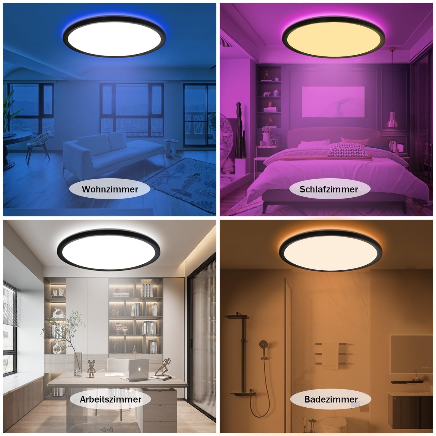 ZMH LED Deckenleuchte Flach Farbwechsel - 28W RGB Dimmbar Deckenlampe Fernbedienung Schwarz Rund Hintergrundbeleuchtung ?30CM f¨¹r Schlafzimmer Badezimmer K¨¹che Flur, 3000K-6500K