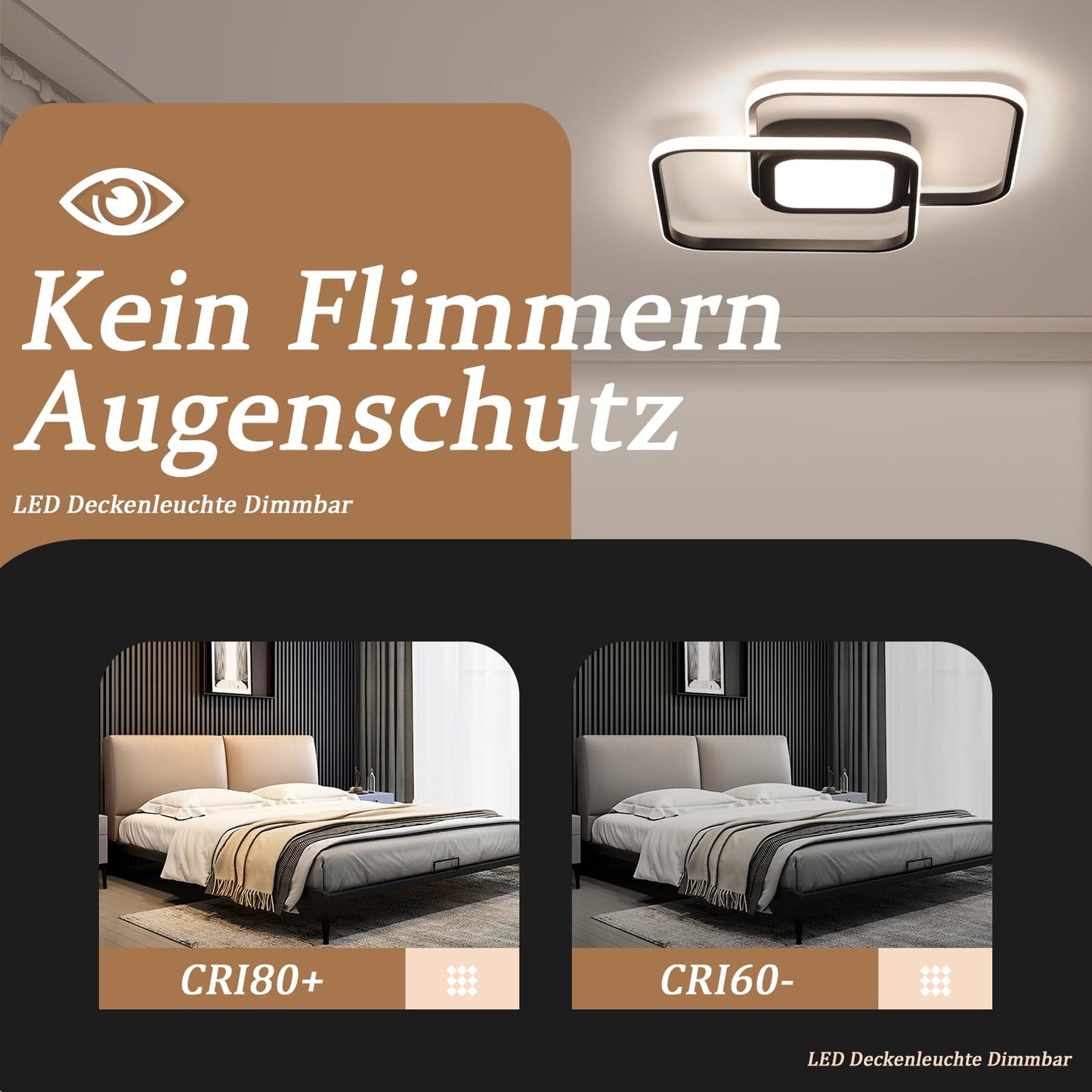 ZMH LED Deckenleuchte Wohnzimmer Deckenlampe - Schwarz Modern Schlafzimmerlampe 48W Dimmbar mit Fernbedienung Metall Design Wohnzimmerlampe f¨¹r Schlafzimmer K¨¹che Kinderzimmer Esszimmer