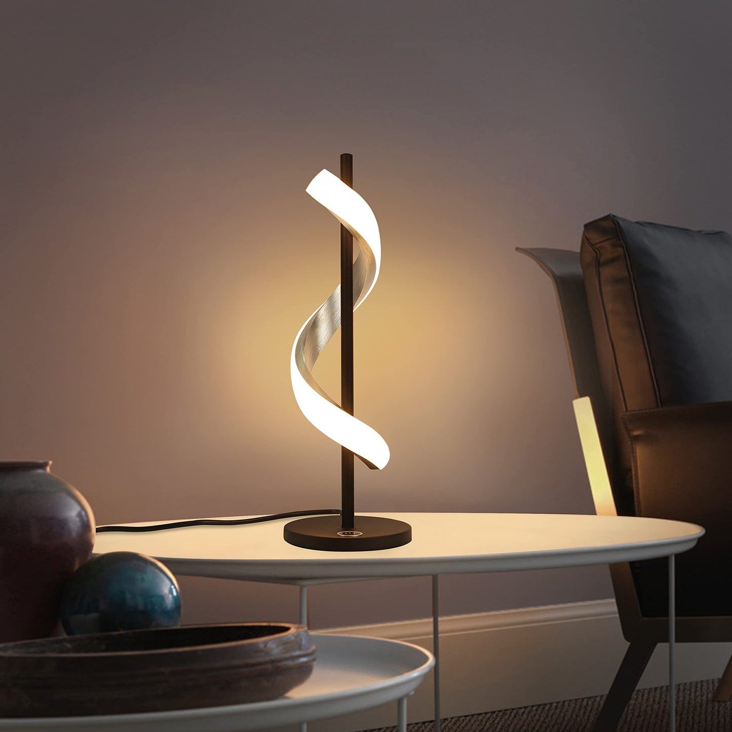 ZMH LED Tischlampe Nachttischlampe Touch Dimmbar - Modern Tischleuchte Schlafzimmer 3000K Warmwei? Schreibtischlampe in wellenf?rmigen Design f¨¹r Wohnzimmer Kinderzimmer mit 2.1M Kabel