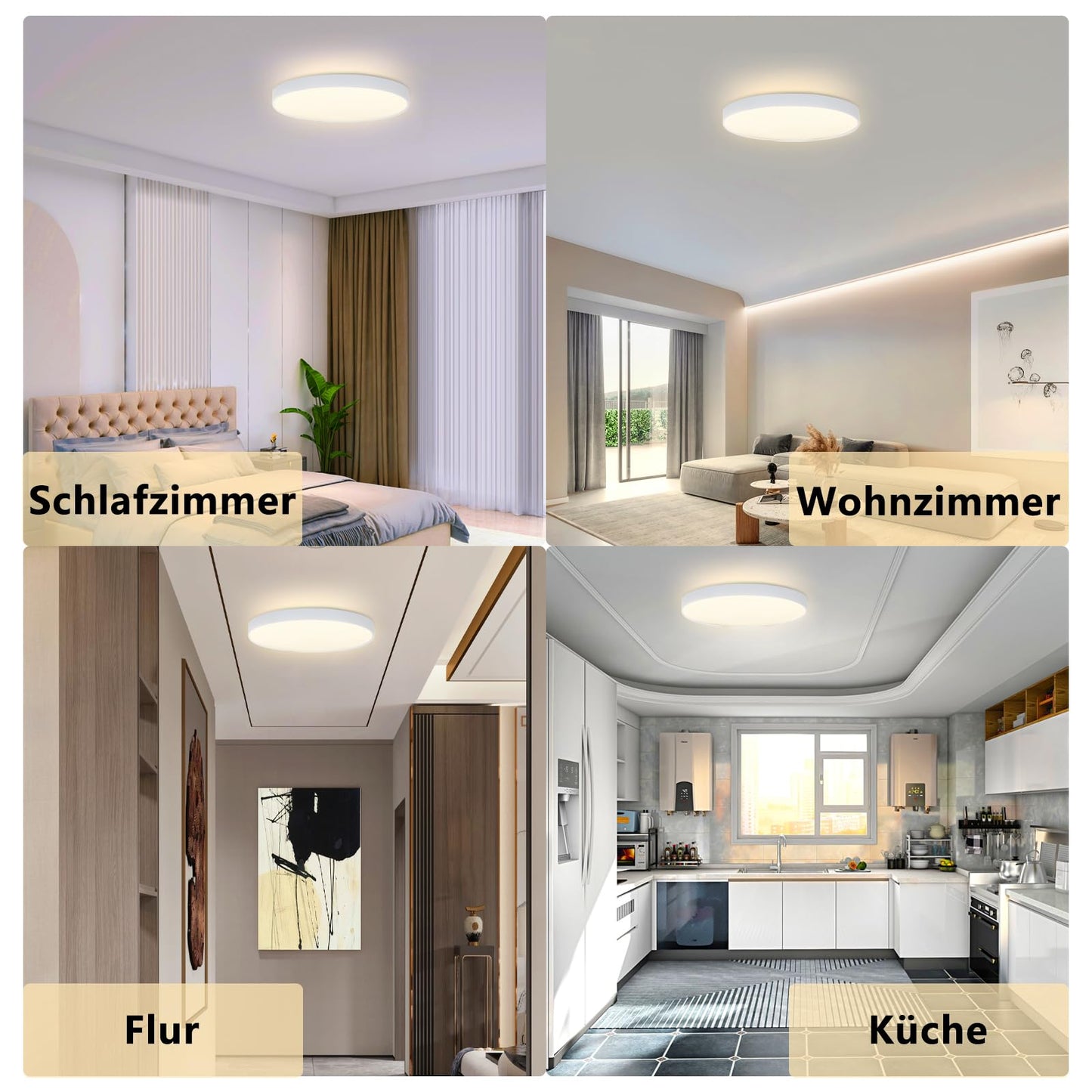 ZMH Deckenlampe LED Deckenleuchte Flach - 2ER Schlafzimmerlampe ?28cm Badezimmerlampe Rund 17W Schlafzimmer Badezimmer Deckenbeleuchtung Flurlampe 3000K Badlampe IP44 K¨¹chenlampe f¨¹r K¨¹che Flur