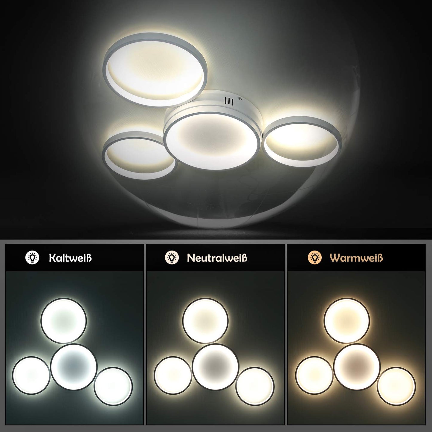 ZMH LED Deckenleuchte Deckenlampe Wohnzimmer - Wei? Schlafzimmerlampe mit Fernbedienung Dimmbar 52W Modern Wohnzimmerlampe mit 4 Metall Ringe Design f¨¹r Schlafzimmer Kinderzimmer Esszimmer B¨¹ro