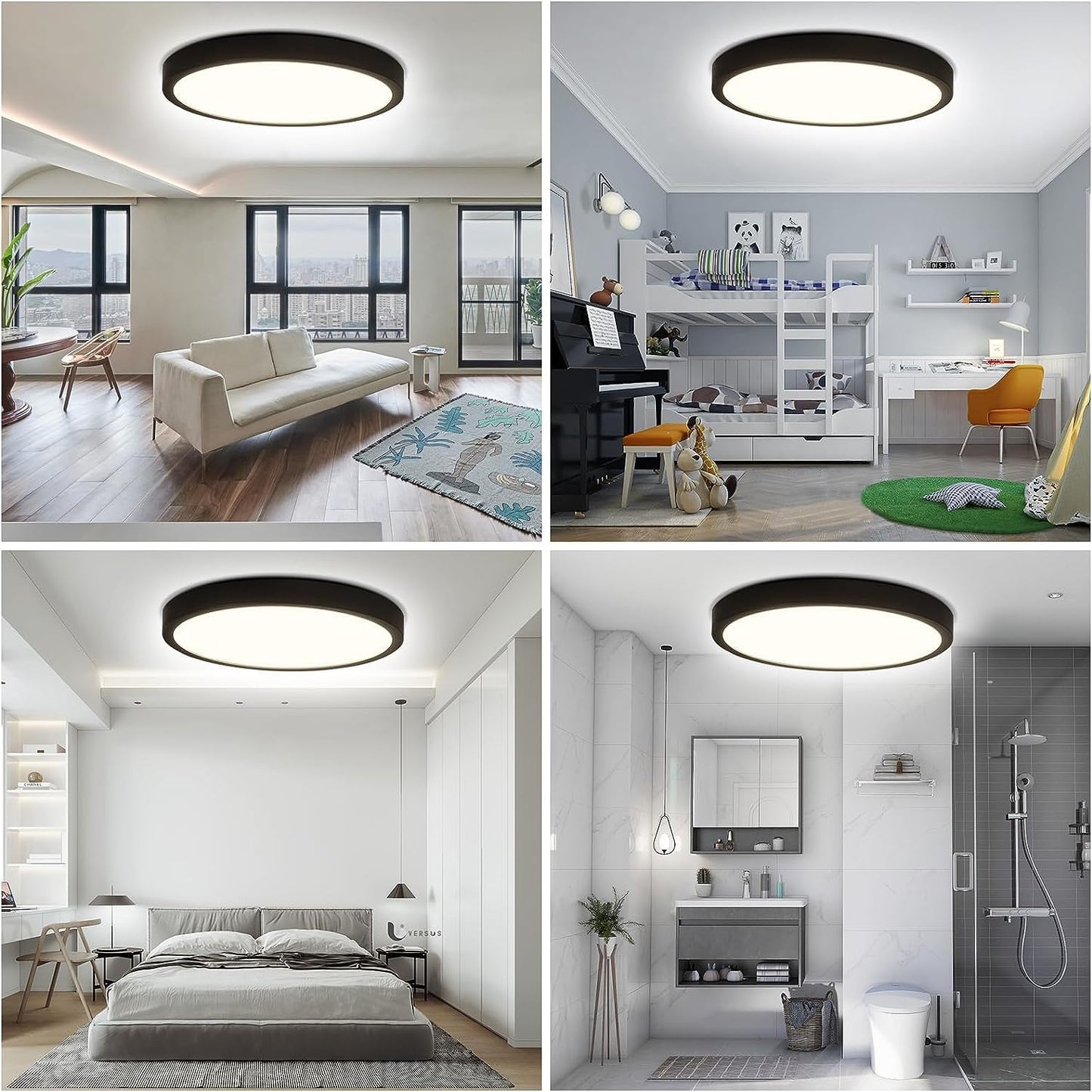 ZMH LED Deckenleuchte Rund Schwarz - 24W Deckenlampe Modern LED Badlampe Neutralwei? 4000K IP44 Ultra D¨¹nn ? 23 CM Wasserfest f¨¹r K¨¹che B¨¹ro Wohnzimmer Badezimmer Kinderzimmer