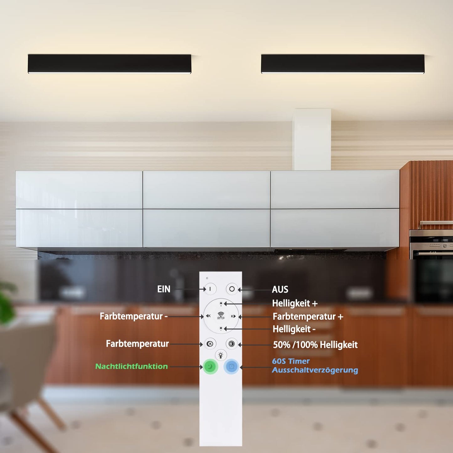 ZMH Deckenlampe LED Deckenleuchte Wohnzimmer - 53.6CM Wohnzimmerlampe Lang Schwarz Schlafzimmerlampe Modern Dimmbar mit Fernbedienung 17W Deckenbeleuchtung Panel f¨¹r Schlafzimmer