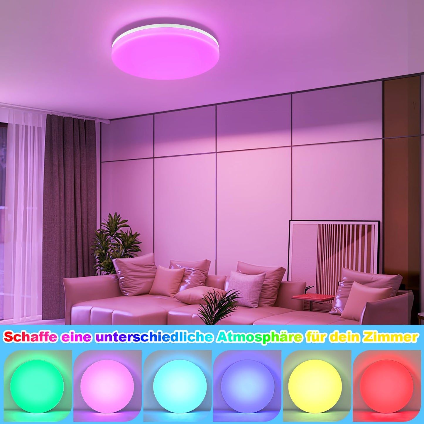 ZMH Deckenlampe LED Deckenleuchte Schlafzimmer - ?28CM Schlafzimmerlampe Dimmbar mit Fernbedienung 24W K¨¹chenlampe RGB Farbwechsel Deckenbeleuchtung Badlampe Flach Flurlampe IP54 f¨¹r K¨¹che Flur Bad
