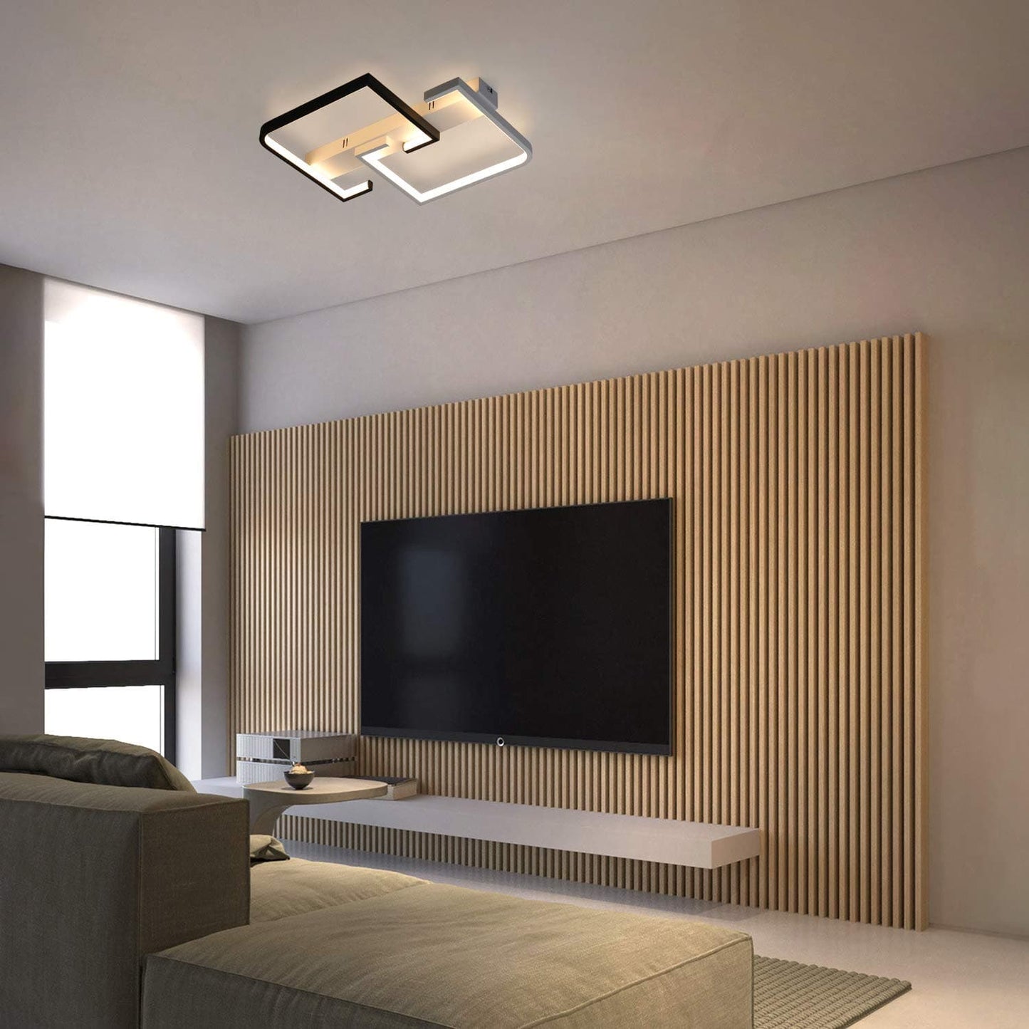ZMH Deckenleuchte LED Deckenlampe dimmbar Moderne Wohnzimmerlampe Schwarze und Wei?e 35W aus Aluminium f¨¹r Schlafzimmer K¨¹che Wohnzimmer Arbeitszimmer Flur Balkon mit Fernbedienung farbwechsel