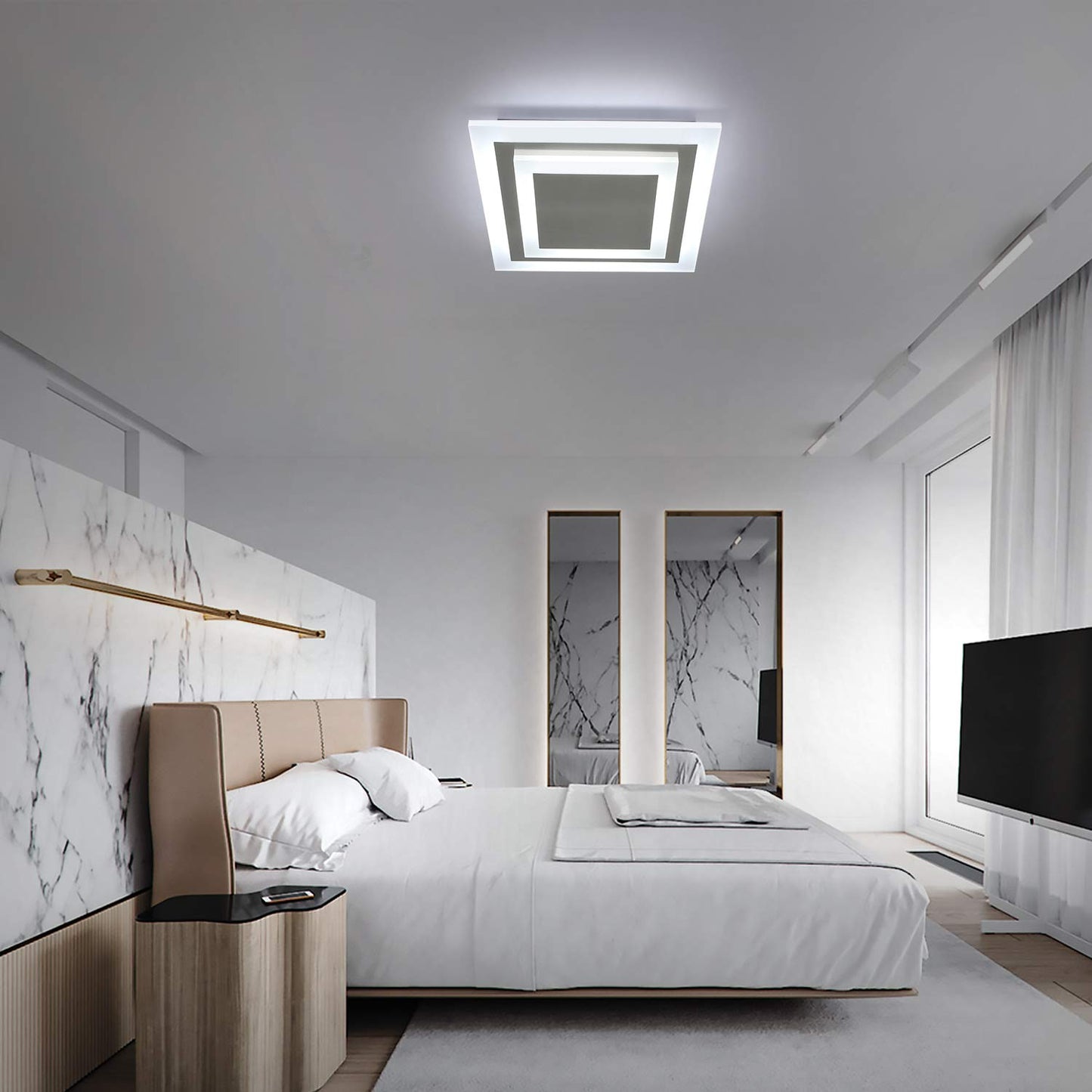ZMH LED Deckenlampe Wohnzimmer Deckenleuchte Dimmbar - 40cm Wohnzimmerlampe mit Fernbedienung 41W Schlafzimmerlampe Quadratisch Metall Acryl Schlafzimmerlampe f¨¹r Schlafzimmer K¨¹che B¨¹ro Flur