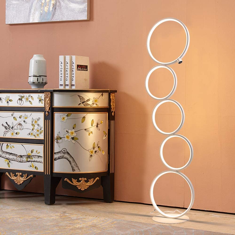 ZMH LED Dimmbar Stehlampe Modern Standleuchte Wei? 32W Touch Switch Stehleuchte Warmwei? 3000K Deckenfluter aus Aluminium 5-flammig Ringf?rmige Standlampe f¨¹r Schlafzimmer Wohnzimmer Arbeitszimmer