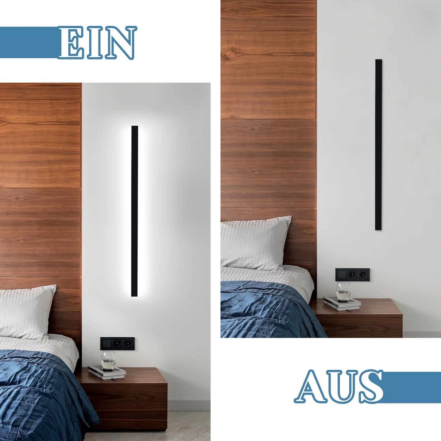 2ER LED Wandleuchte Innen Wandlampe Schwarz - 100CM Wandbeleuchtung Wohnzimmer Modern Flurlampe Wand 32W Schlafzimmerlampe Metall Treppenhaus Beleuchtung Kaltwei? f¨¹r Flur Wohnzimmer K¨¹che Hotel