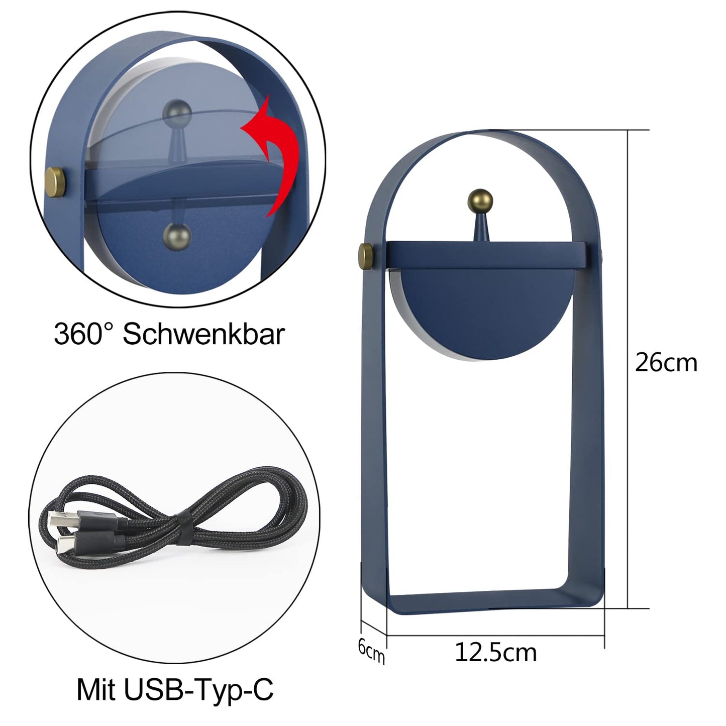 ZMH ZMH Tischlampe LED Nachttischlampe Kabellos - Tragbar Nachtlicht Helligkeit Einstellbar Stimmungslicht Batterietrieben Modern Blau Design Atmosph?re Lampe 26CM f¨¹r Schlafzimmer Caf¨¦ Camping Wohnzimmer