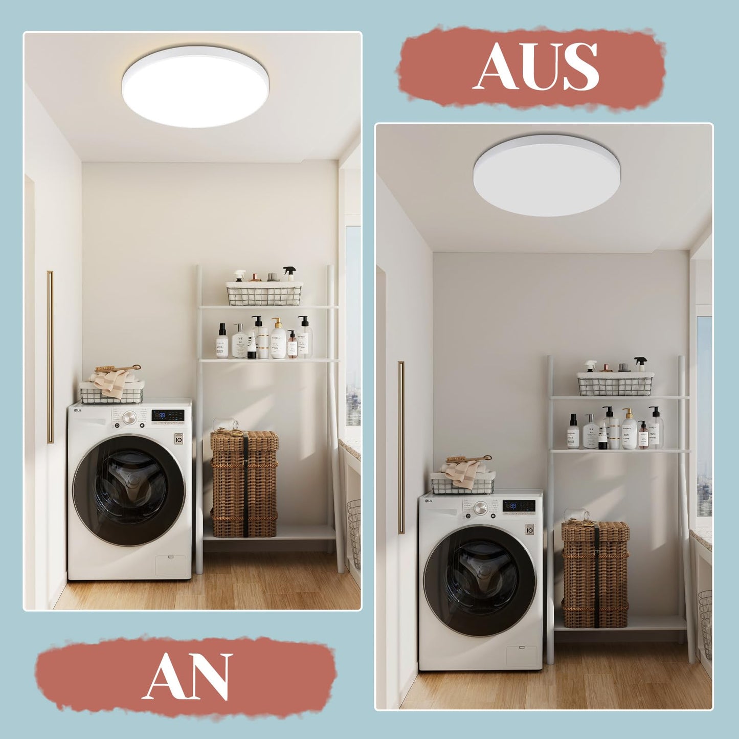 ZMH Deckenlampe LED Deckenleuchte Flach - Badezimmerlampe K¨¹chenlampe12W IP44 Flurlampe Kellerlampe ?21cm Rund Schlafzimmerlampe Warmwei? Wohnzimmer Schlafzimmer Flur B¨¹ro K¨¹che Bad