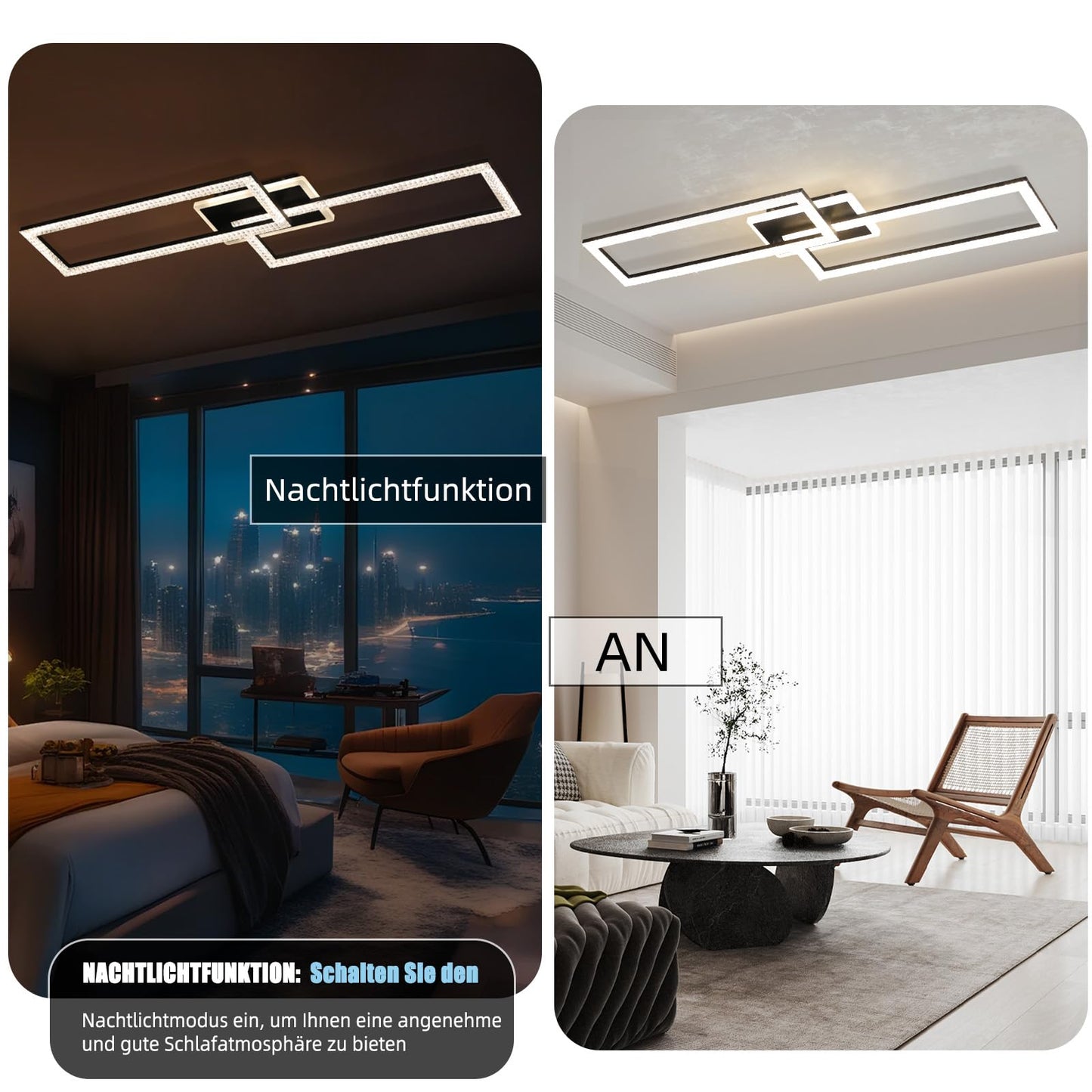 ZMH Deckenlampe LED Deckenleuchte Wohnzimmer - Wohnzimmerlampe Dimmbar Schlafzimmerlampe Modern Design K¨¹chenlampe 56W Schwarz Deckenbeleuchtung mit Fernbedienung f¨¹r Schlafzimmer K¨¹che B¨¹ro