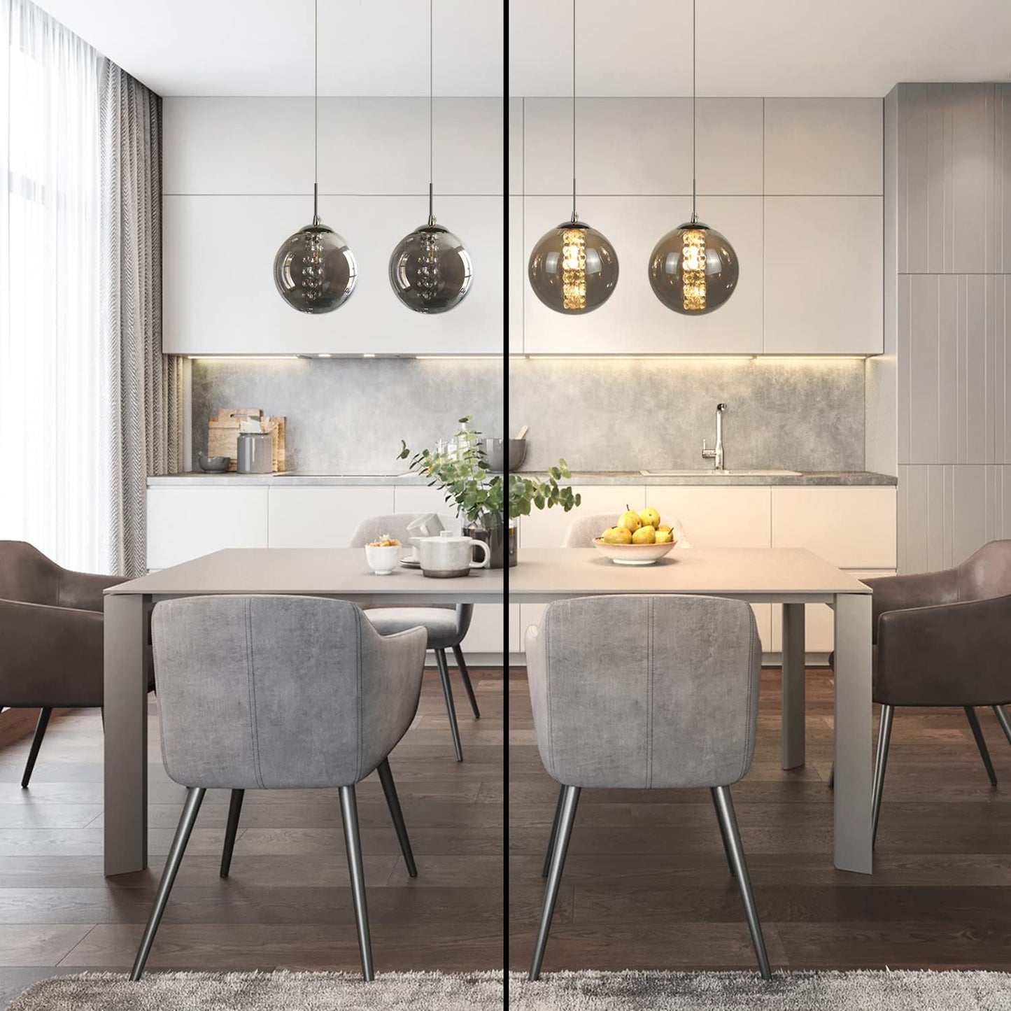 ZMH Pendelleuchte esstisch Pendellampe H?henverstellbar Kronleuchter H?ngeleuchte 4-Flammig Esszimmerlampe aus Glas in Farbe Grau Esstischlampe f¨¹r K¨¹chen Wohnzimmer Schlafzimmer Flur