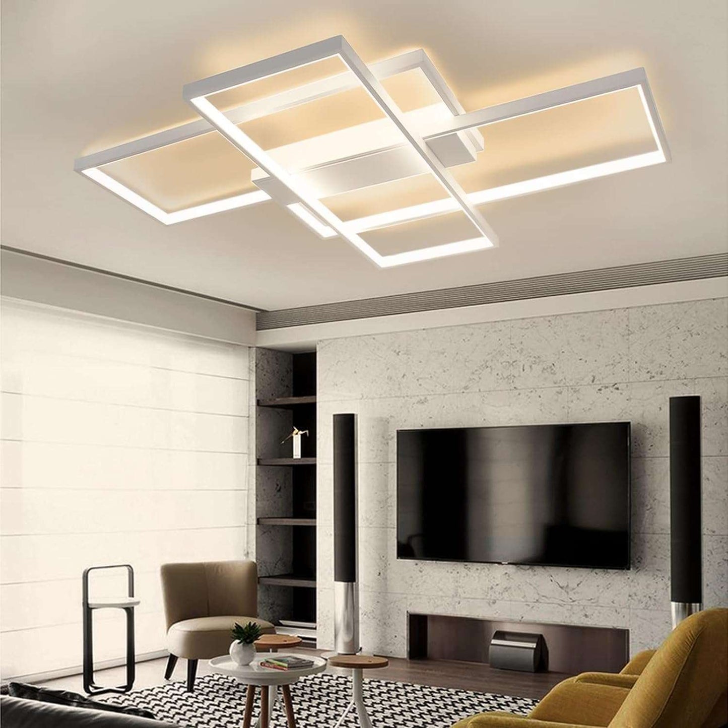 ZMH Deckenlampe LED Dimmbar Deckenleuchte: 65CM Wei? Wohnzimmerlampe 65W Modern Schlafzimmerlampe Geometrisch K¨¹chenlampe Design B¨¹rolampe mit Fernbedienung f¨¹r Wohnzimmer Schlafzimmer K¨¹che B¨¹ro