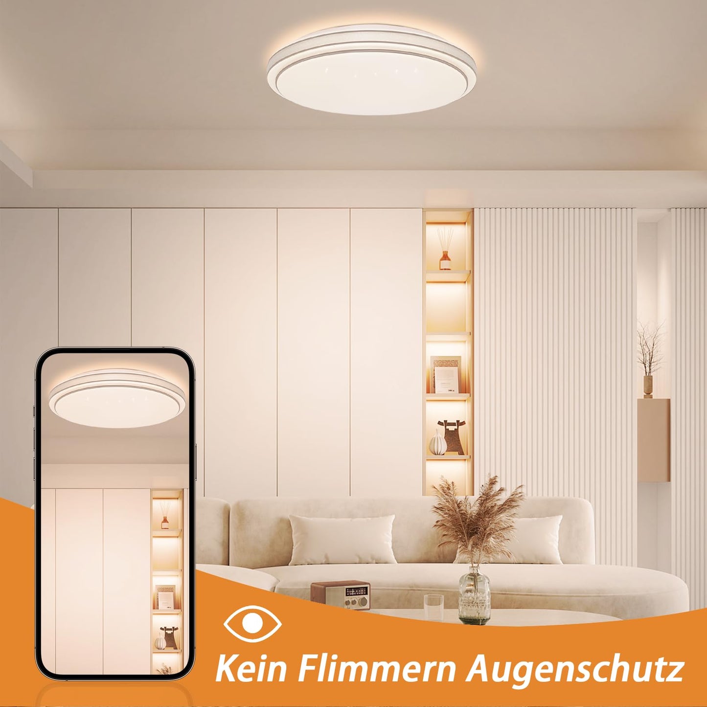 ZMH Deckenlampe LED Deckenleuchte Schlafzimmer - 23W Schlafzimmerlampe Dimmbar mit Fernbedienung ?27cm Flurlampe Sternenhimmel Rund Deckenbeleuchtung K¨¹chenlampe Modern f¨¹r Wohnzimmer Flur K¨¹che