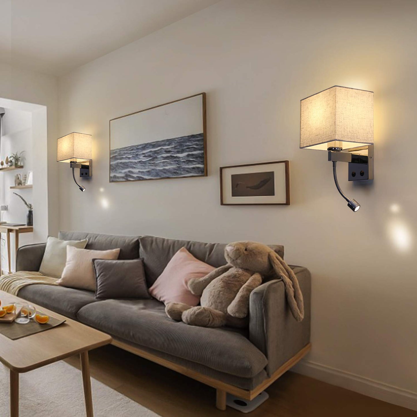 ZMH Wandleuchte Innen Wandlampe Schlafzimmer - Leselampe Bett E27 Bettlampe Wohnzimmer Modern Schlafzimmerlampe Stoffschirm Schwenkbar Nachttischlampe Wand f¨¹r Flur Hotel (ohne Leuchtmittel)