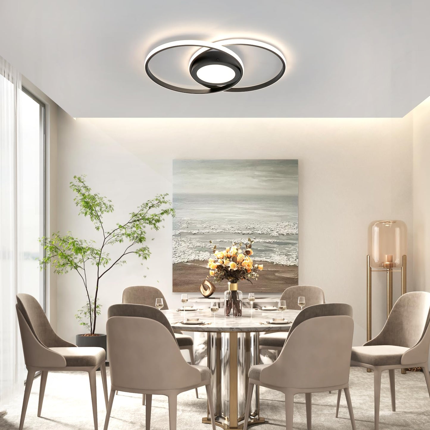 ZMH Deckenleuchte LED Wohnzimmerlampe Modern - Deckenlampe 48W mit Fernbedienung Schwarz Schlafzimmerlampe f¨¹r Wohnzimmer Schlafzimmer