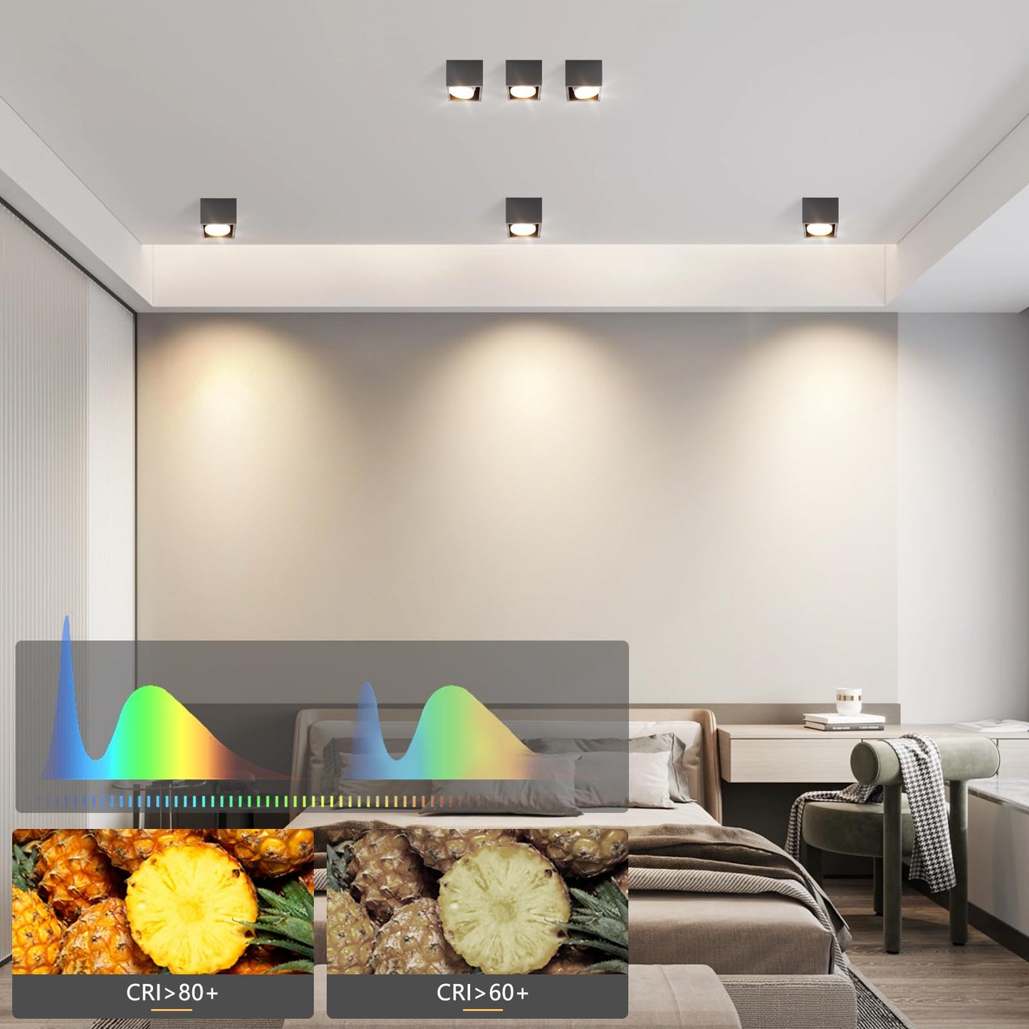 ZMH Deckenspots LED Schwarz Aufbauspot - Spots Deckenleuchte Aufputz inklusive LED Warmwei? GX53 5W Deckenstrahler Eckig Aufbaustrahler Schwenkbar f¨¹r K¨¹che Wohnzimmer Esszimmer Korridor Flur
