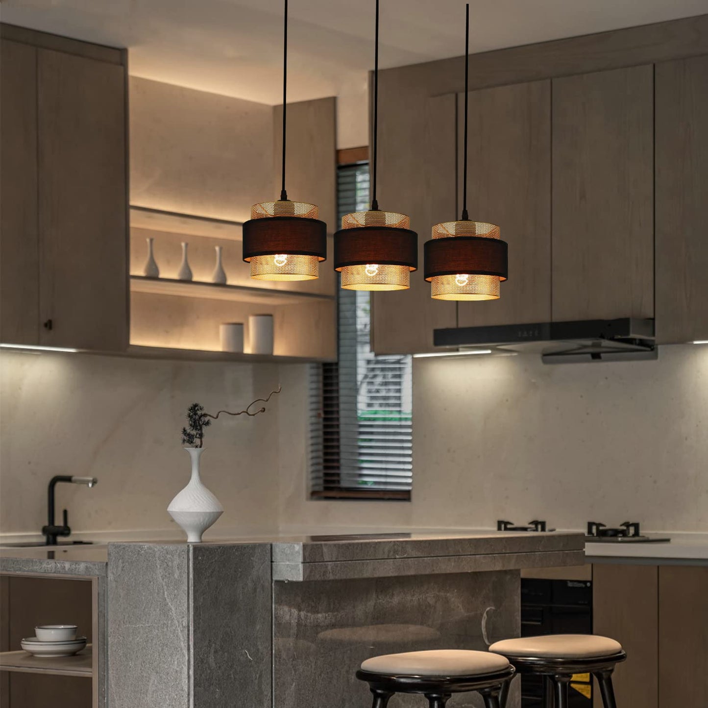 ZMH Pendelleuchte Esstisch H?ngelampe Vintage - H?ngeleuchte Retro mit 3 flammig Schwarz Gold Esstischlampe Industrial Pendellampe H?ngend E27 Max.25W f¨¹r K¨¹che Esszimmer - Ohne Gl¨¹hbirne