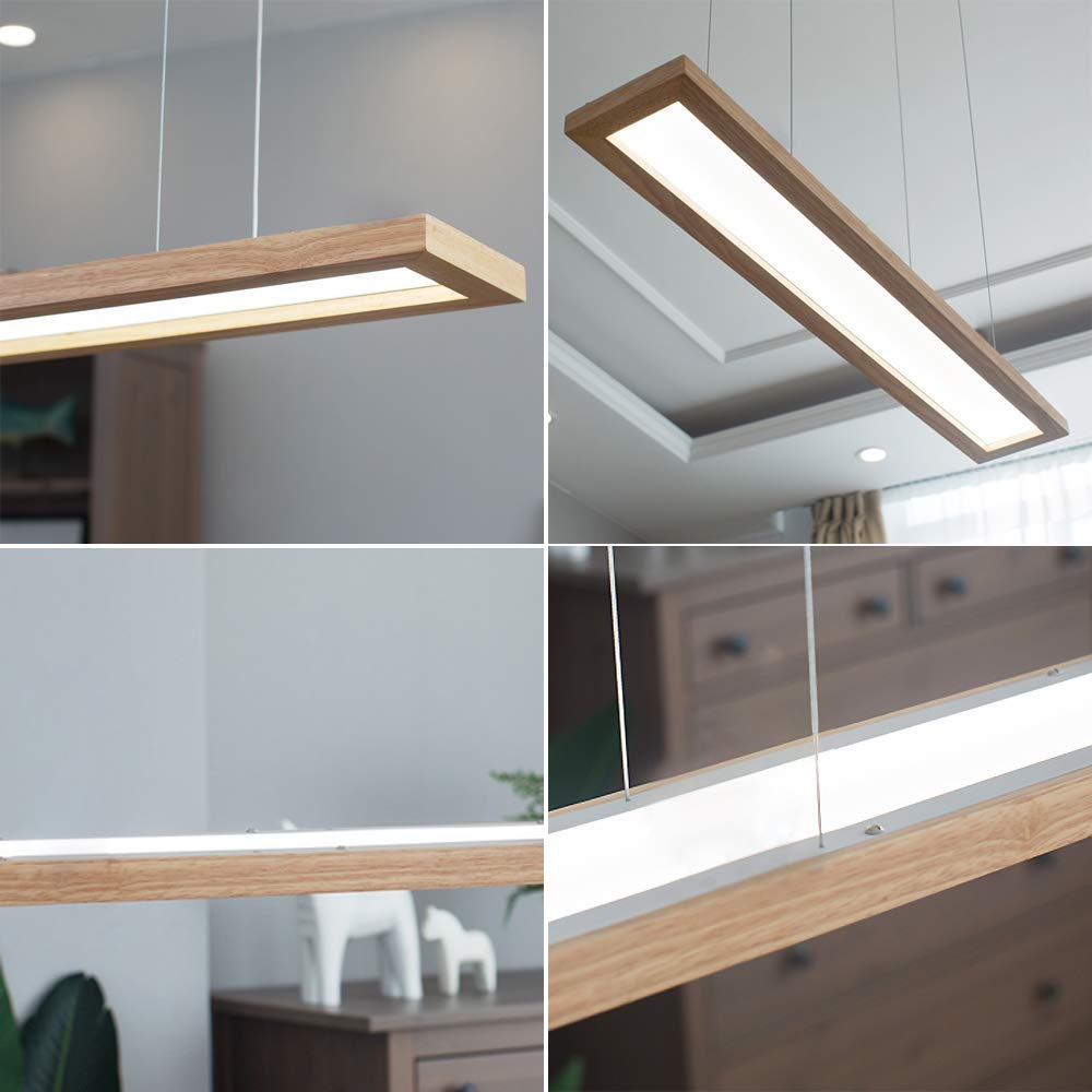 ZMH LED H?ngeleuchte esstisch Pendelleuchte aus Holz dimmbar 35W mit den Fernbedienung pendellampe h?henverstellbar H?ngelampe esszimmer, Arbeitszimmer, Wohnzimmer, K¨¹che