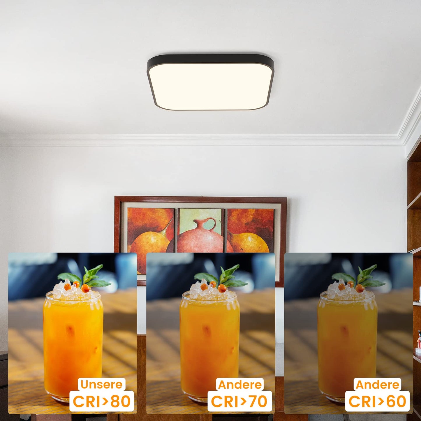 ZMH Deckenlampe LED Deckenleuchte Schlafzimmer - Schlafzimmerlampe Flach 27cm K¨¹chenlampe Schwarz Badezimmerlampe Eckig Bad Deckenbeleuchtung IP44 Badlampe 4000K 19W f¨¹r K¨¹che Flur Badezimmer