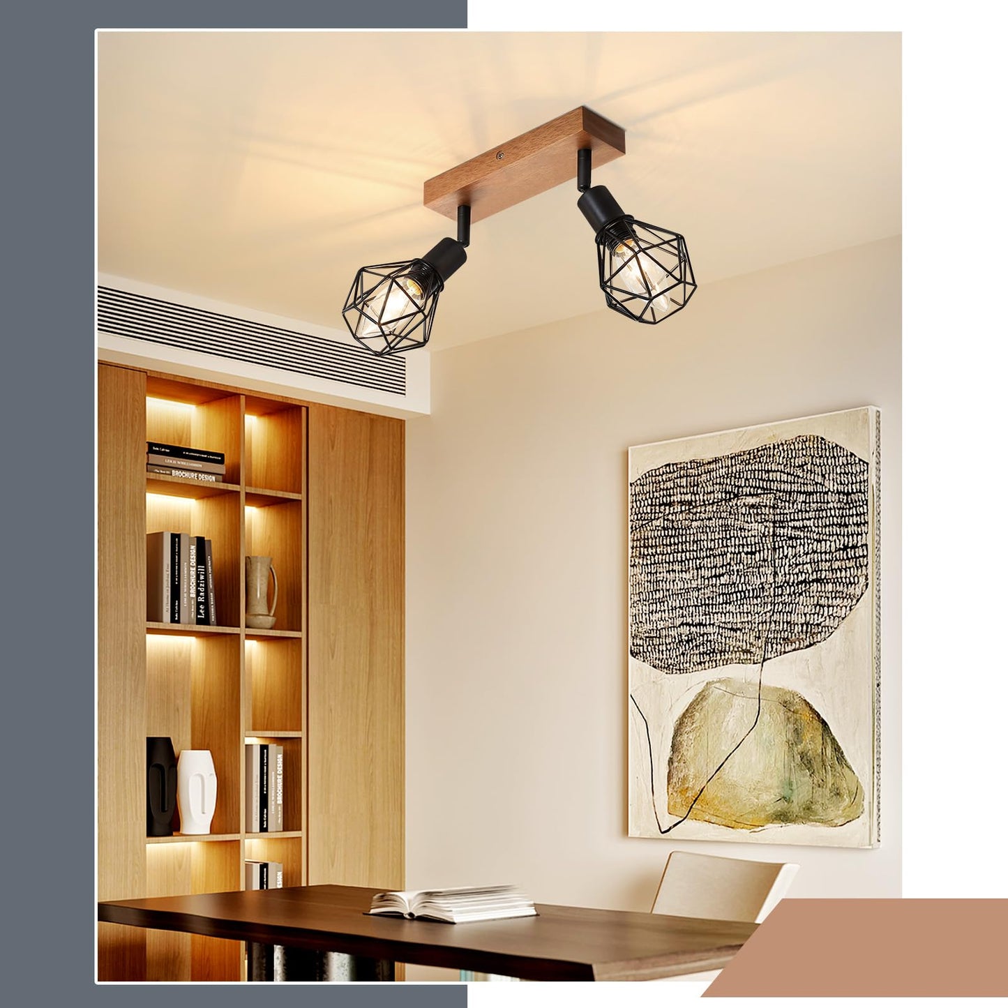 ZMH Deckenstrahler 2 Flammig Schwarz Vintage - Holz Denckenspots E14 Metall Deckenlampe Schwenkbar 350¡ã Deckenleuchte f¨¹r K¨¹che Wohnzimmer Schlafzimmer Esszimmer MAX.25W Ohne Leuchtmittel