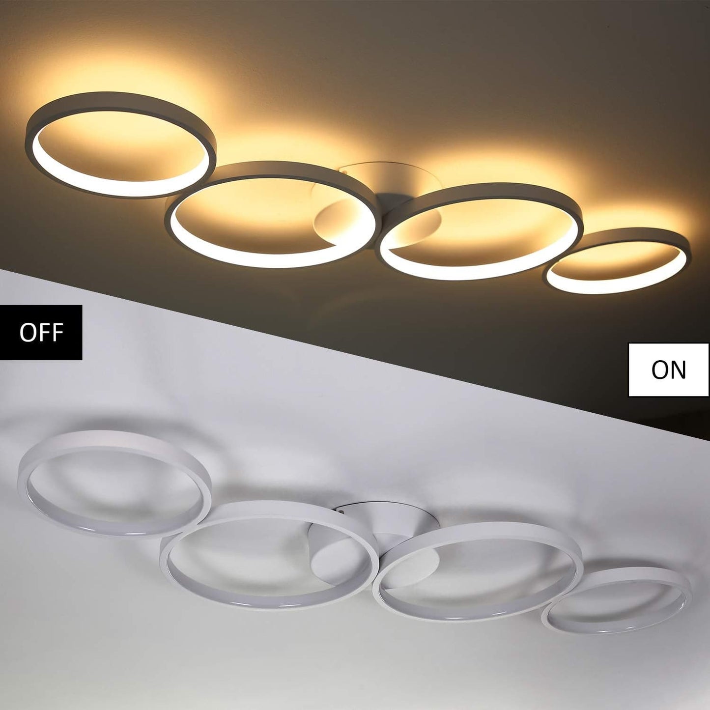 ZMH LED Deckenlampe Modern 4 Flammig in Ringoptik 3000k Warmwei? Deckenleuchte Rund 37W Innen Wohnzimmerlampe aus Aluminium f¨¹r Schlafzimmer Wohnzimmer Flur B¨¹ro Arbeitszimmer, 89cm