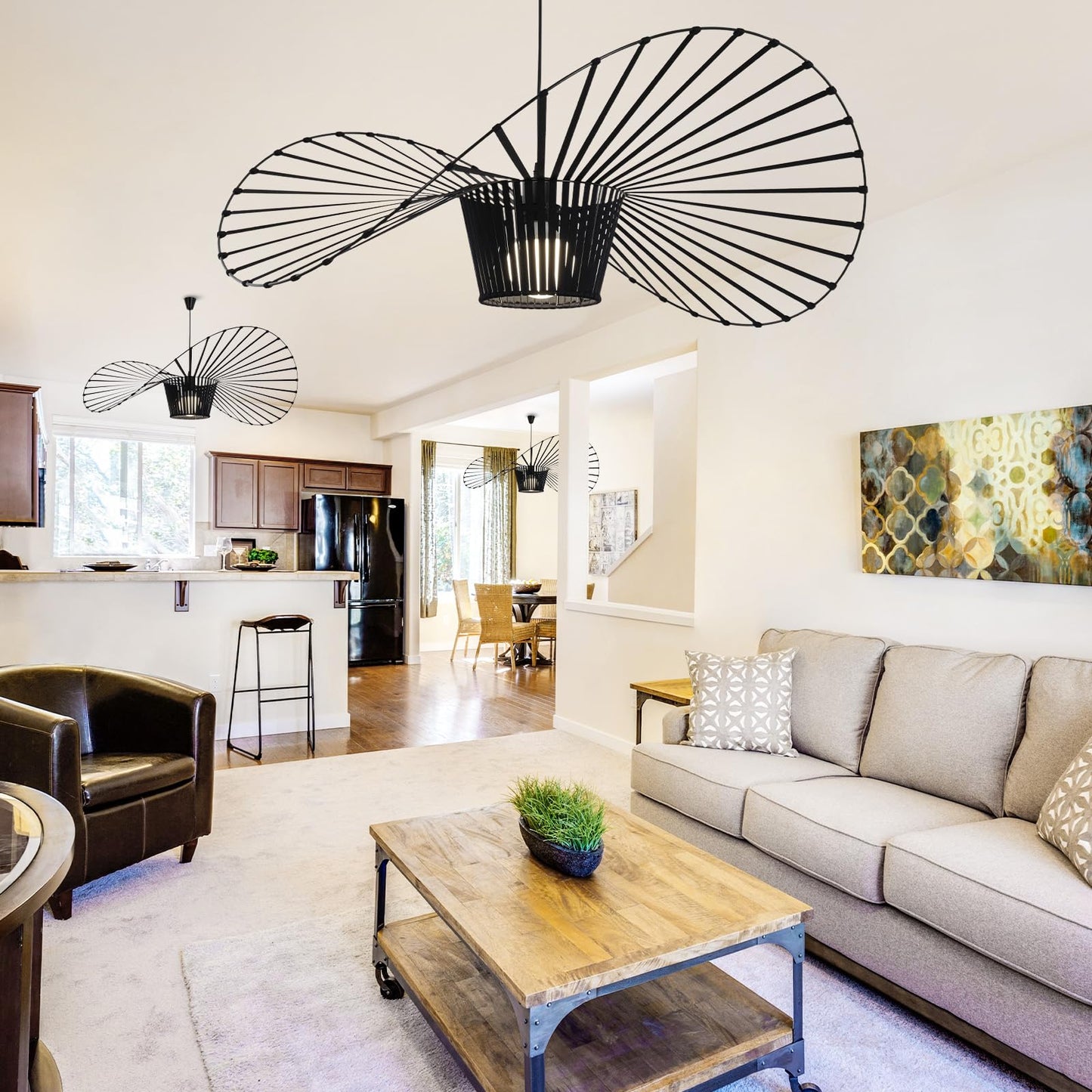 ZMH Vertigo Pendelleuchte 140CM E27 - Modern Schwarz Kronleuchter Wohnzimmer Retro H?ngelampe Glasfiberstahl + Polyurethan Esstischlampe Hut H?ngeleuchte Max. 40W Ohne Leuchtmittel