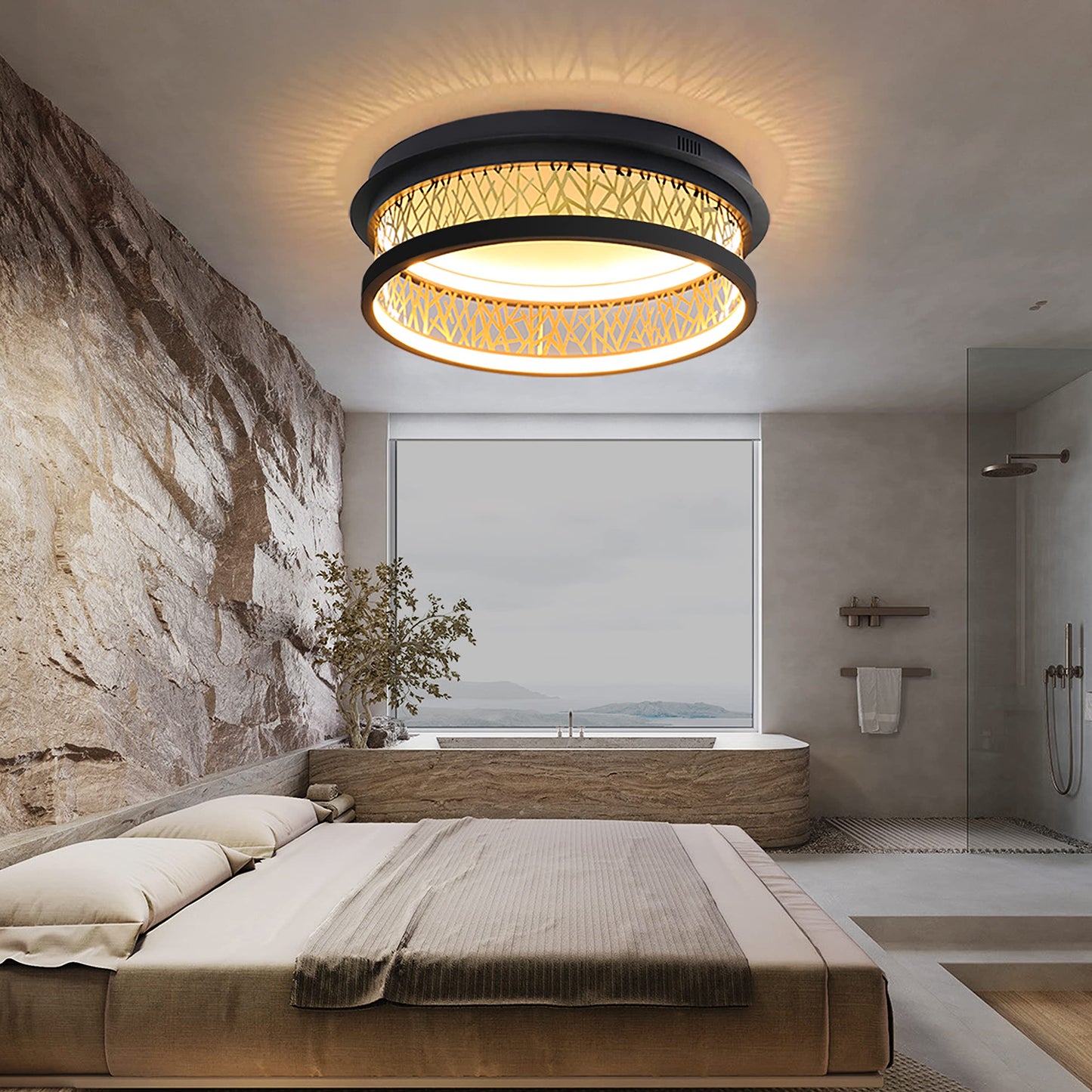 ZMH Deckenlampe Wohnzimmer LED Deckenleuchte - 40W Wohnzimmerlampe Vintage Warmwei? 3000K Schlafzimmerlampe Schwarz Gold Deckenbeleuchtung Rund Metall Design f¨¹r Esszimmer Schlafzimmer K¨¹che Hotel