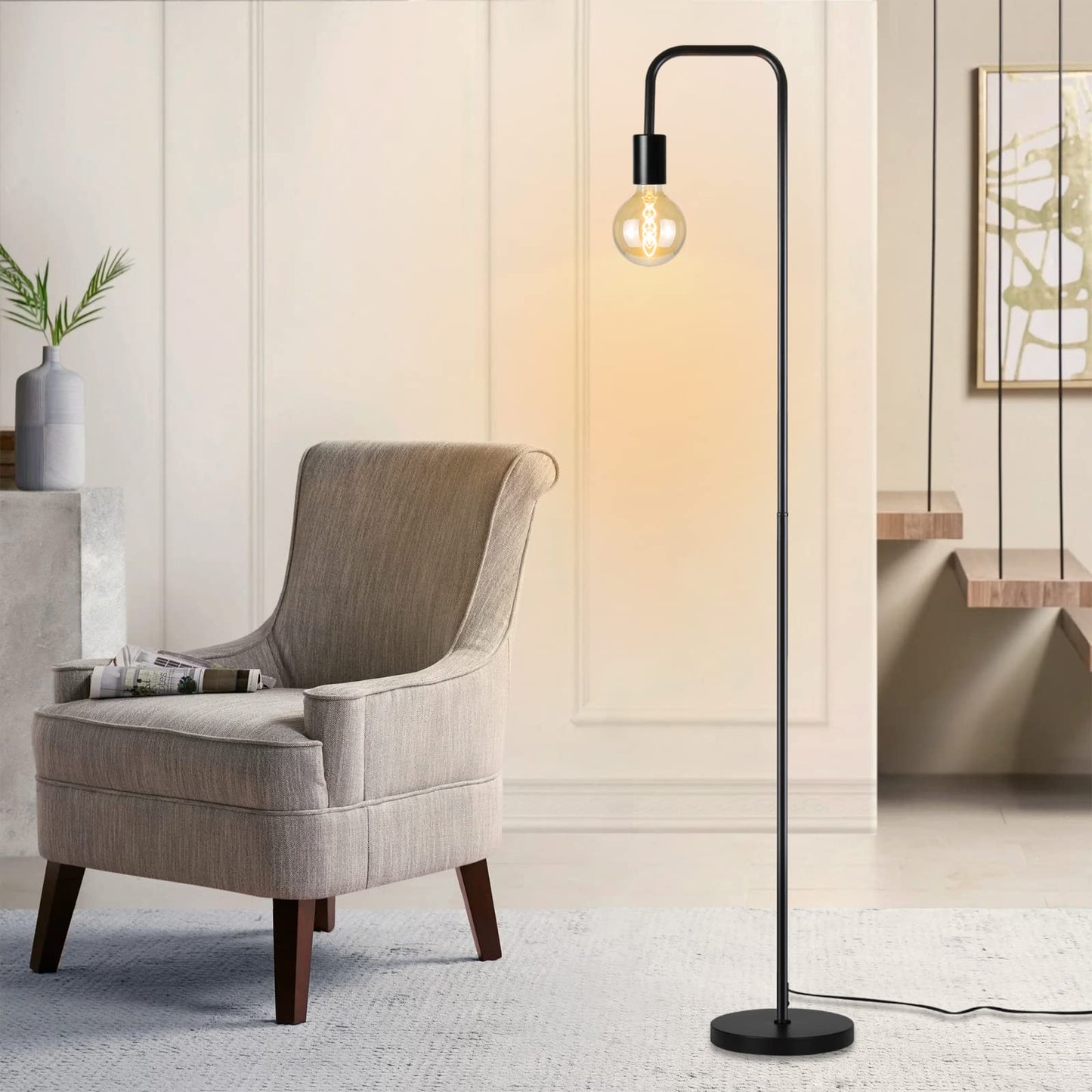 ZMH Stehlampe Wohnzimmer Vintage Stehleuchte Schwarz mit Fu?schalter Industrial Metall E27 Standleuchte Design Wohnzimmerlampe f¨¹r Schlafzimmer B¨¹ro