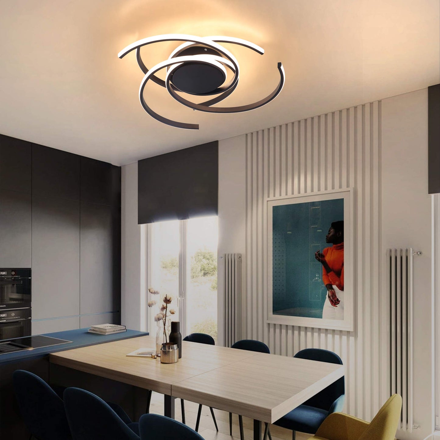 ZMH Deckenleuchte LED Deckenlampe Modern Wohnzimmerlampe Schwarz Dimmbar mit Fernbedienung Schlafzimmerlampe 77W Ring Design f¨¹r Schlafzimmer Wohnzimmer B¨¹ro Flur Esszimmer