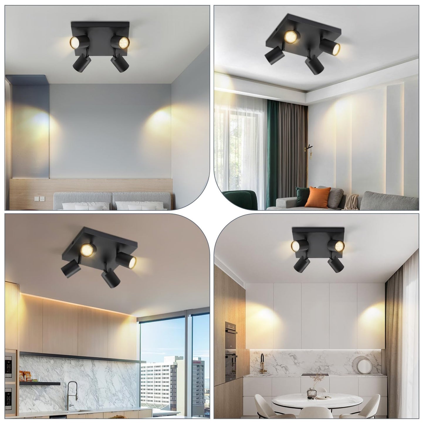 ZMH LED Deckenleuchte 4 Flammig: GU10 Deckenstrahler Schwarz Deckenlampe Spots 330¡ãSchwenkbar Deckenspots Industrial Wandstrahler Modern Flurlampe f¨¹r Wohnzimmer Schlafzimmer K¨¹che Ohne Leuchtmittel
