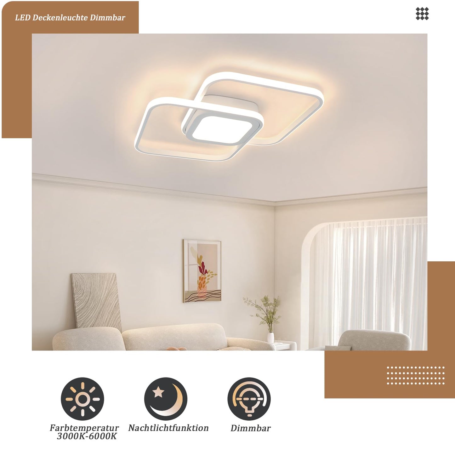 ZMH LED Deckenleuchte Deckenlampe Dimmbar - Modern 48W Wei? Schlafzimmerlampe mit Fernbedienung Metall Design Wohnzimmerlampe f¨¹r Schlafzimmer Wohnzimmer K¨¹che Esszimmer