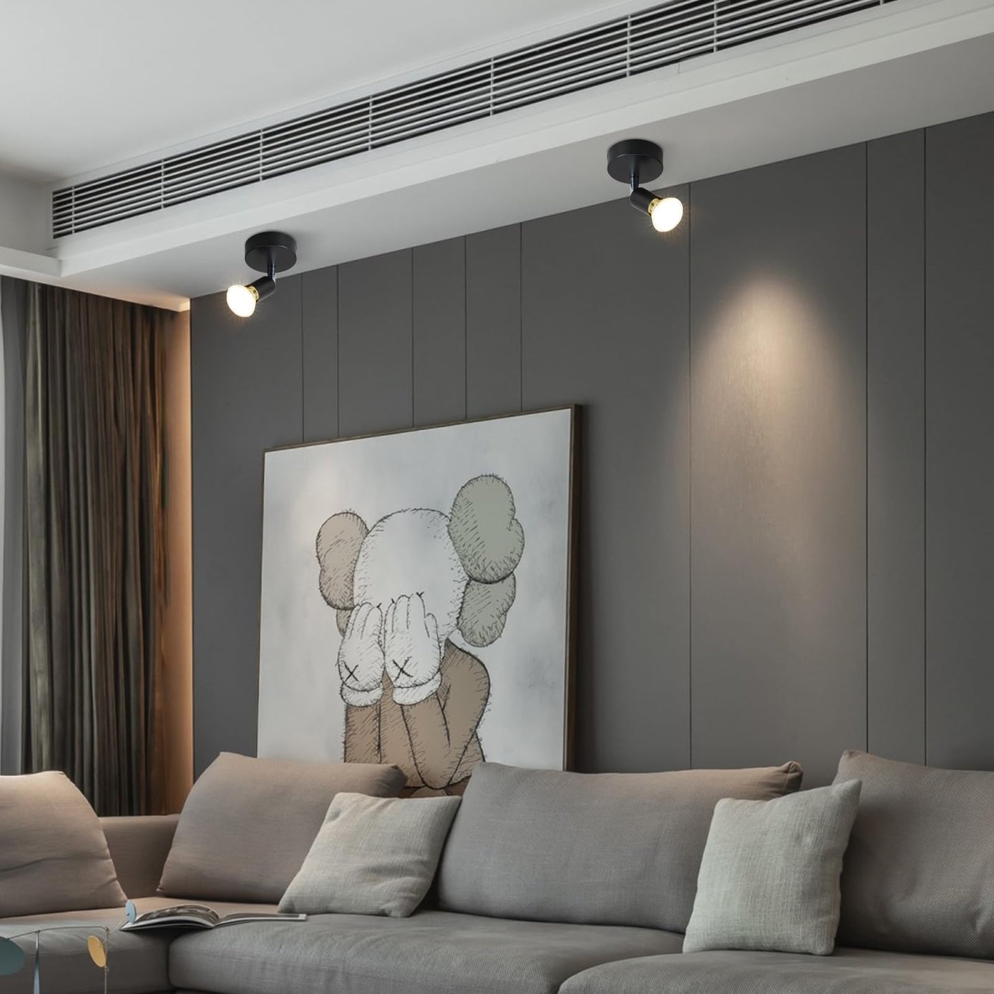 ZMH Wandleuchte Innen Wandstrahler Modern - Schwarz Wandlampe Wandspot GU10 Schwenkbar 350¡ã Wandbeleuchtung Wand Lampen Stoffschrim MAX.40W Metall f¨¹r flur K¨¹che, ohne Leuchtmittel