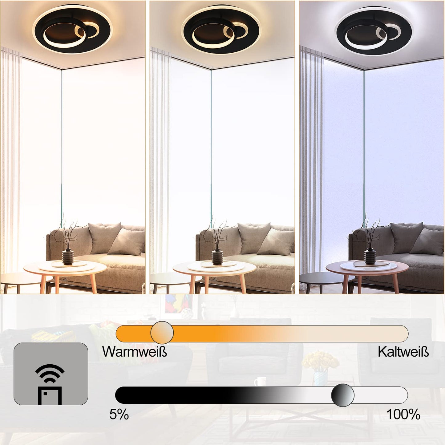 ZMH Led Deckenlampe Wohnzimmer Deckenleuchte Flur - Schwarz 33W Dimmbar Wohnzimmerlampe Modern Schlafzimmerlampe Rund Design Flurlampe mit Fernbedienung Deckenbeleuchtung f¨¹r K¨¹che Esszimmer B¨¹ro