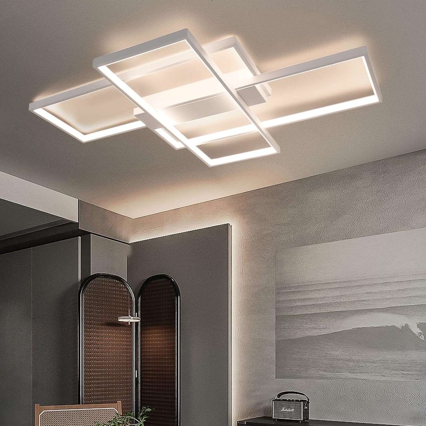 ZMH Deckenlampe LED Dimmbar Deckenleuchte: 65CM Wei? Wohnzimmerlampe 65W Modern Schlafzimmerlampe Geometrisch K¨¹chenlampe Design B¨¹rolampe mit Fernbedienung f¨¹r Wohnzimmer Schlafzimmer K¨¹che B¨¹ro