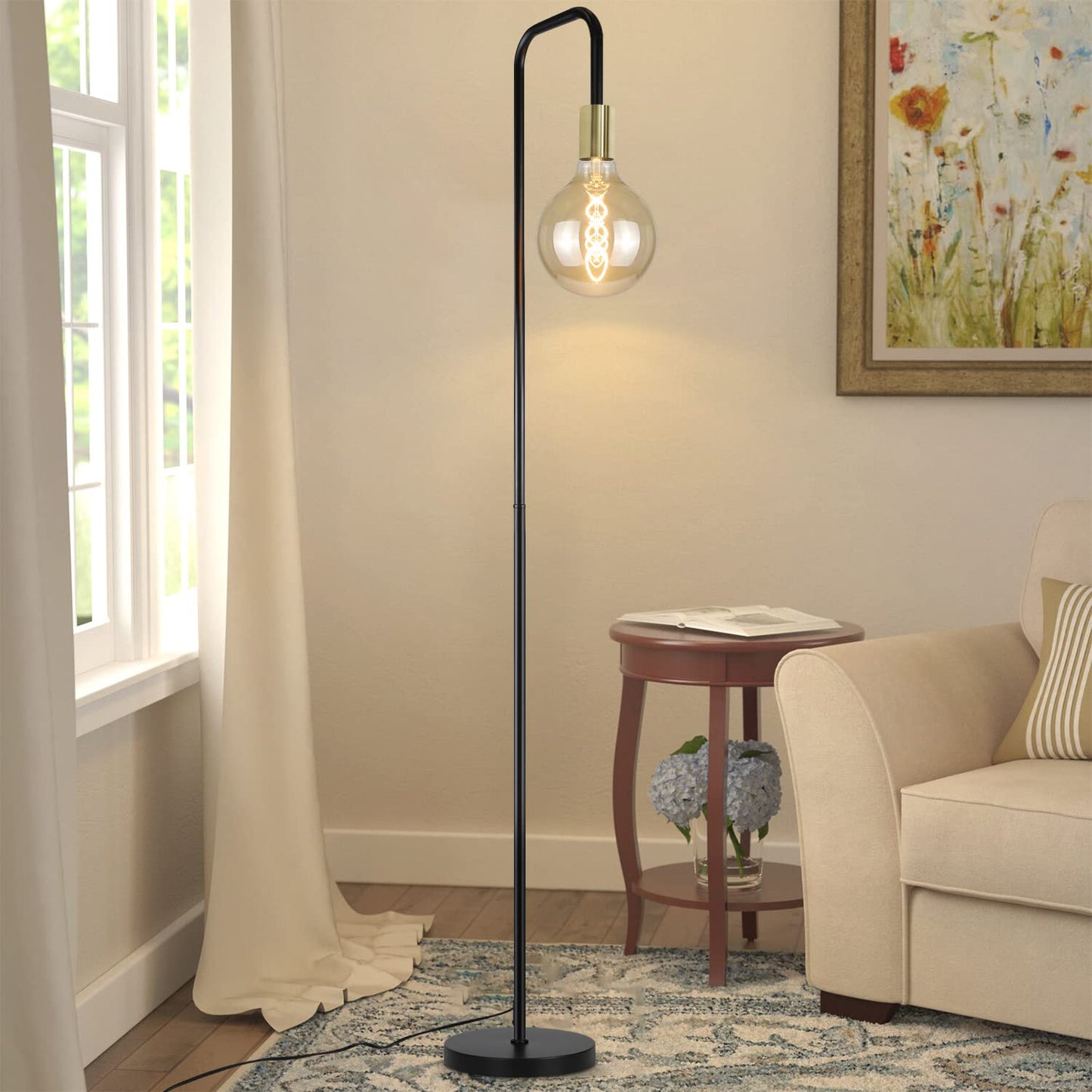ZMH Stehlampe Wohnzimmer Vintage Standleuchte Schwarz Gold mit Fu?schalter Industrial Metall Stehleuchte Design Wohnzimmerlampe f¨¹r Schlafzimmer B¨¹ro (Ohne Leuchtmittel)