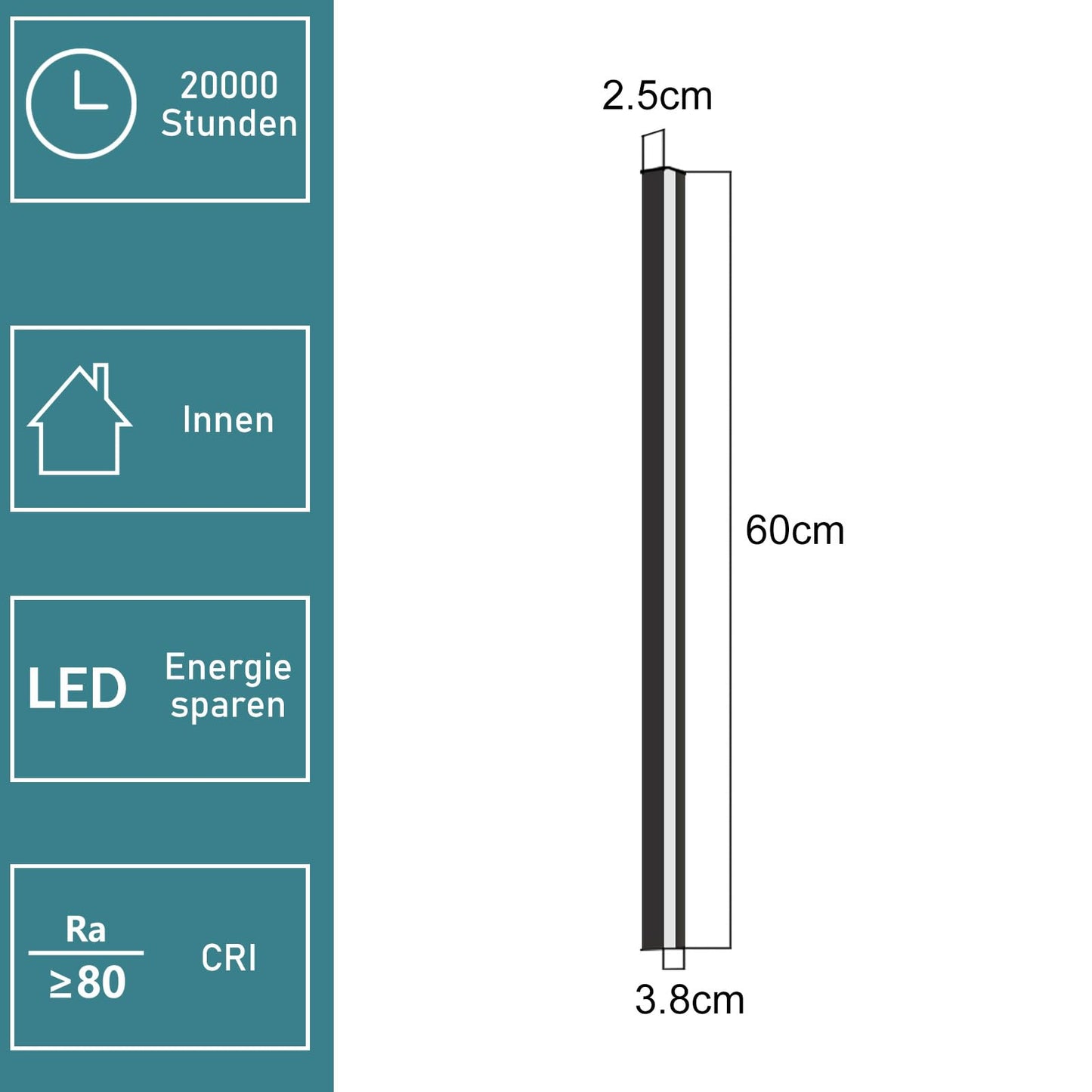 2ER Wandlampe led Wandleuchte innen - Modern 60CM 21W Flur Up Down Warmwei? Flurlampe Wohnzimmerlampe Schwarze Bettlampe Wandbeleuchtung f¨¹r Treppenhaus Wohnzimmer Kinderzimmer Schlafzimmer