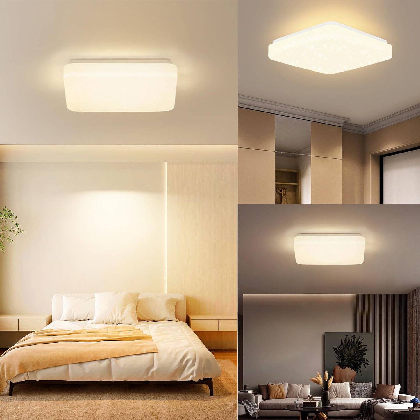 ZMH Deckenlampe LED Deckenleuchte Schlafzimmer - 15W Schlafzimmerlampe Sternenhimmel 21cm K¨¹chenlampe Warmwei? Flurlampe Quadratisch Flur Deckenbeleuchtung Sternendekor f¨¹r K¨¹che Kinderzimmer B¨¹ro