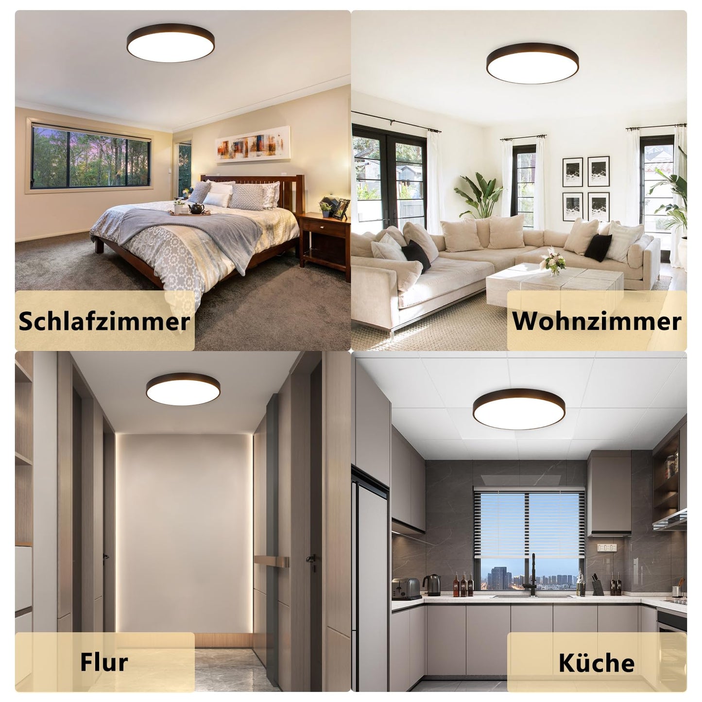 ZMH Deckenlampe LED Deckenleuchte Schlafzimmer - 2ER Schlafzimmerlampe Flach 17W Badezimmerlampe Schwarz Badezimmer Deckenbeleuchtung Warmwei? Badlampe IP44 K¨¹chenlampe Rund f¨¹r Bad K¨¹che Flur