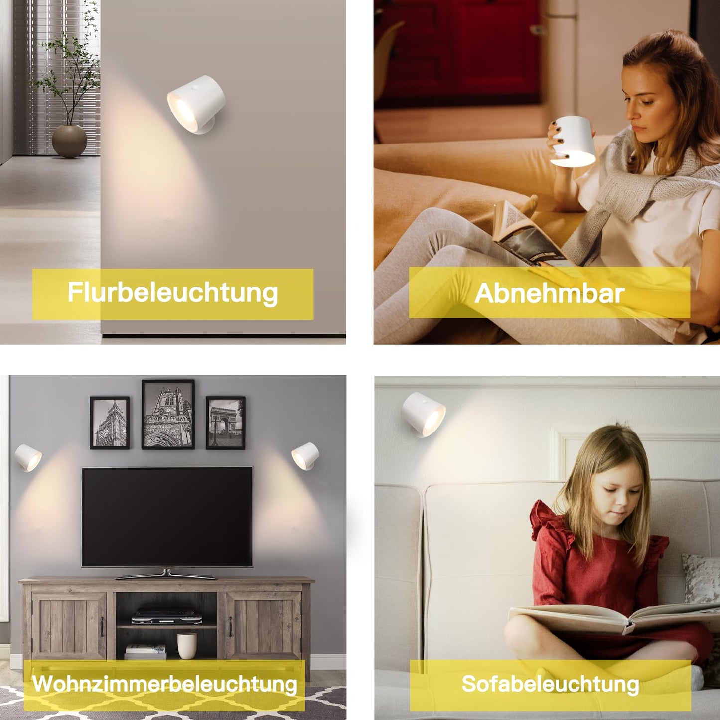 ZMH Wandlampe LED Wandleuchte Innen - Wandbeleuchtung 2 St¨¹ck mit Akku 360¡ã Drehbare Touch Control 3 Helligkeitsstufen Wei? Kabellose Wandleuchten F¨¹r Wohnzimmer Kinder Schlafzimmer