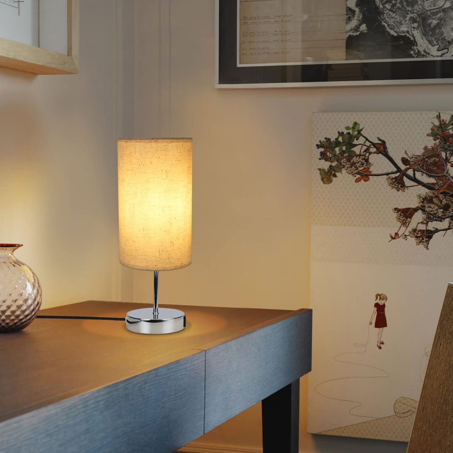 ZMH Nachttischlampe Touch Dimmbar 2er - Tischlampe E27 USB Ladefunktion Wohnzimmer Chrom mit Stoff Lampenschirm f¨¹r Schlafzimmer Wohnzimmer Nachttisch Schreibtisch Leuchtmittel nicht enthalten