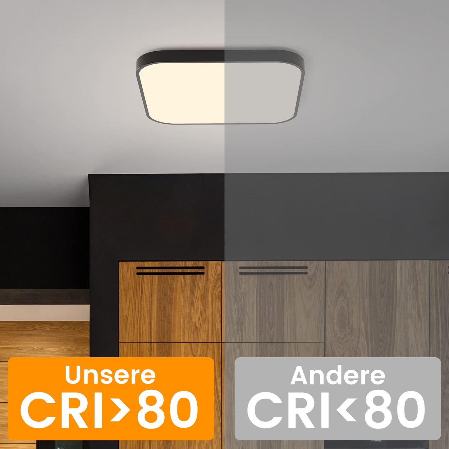 ZMH Deckenlampe LED Deckenleuchte Flach - Schlafzimmerlampe 27cm K¨¹chenlampe Schwarz Badezimmerlampe Warmwei? 19W Schlafzimmer Deckenbeleuchtung Eckig Badlampe IP44 Flurlampe f¨¹r K¨¹che Flur Badezimmer