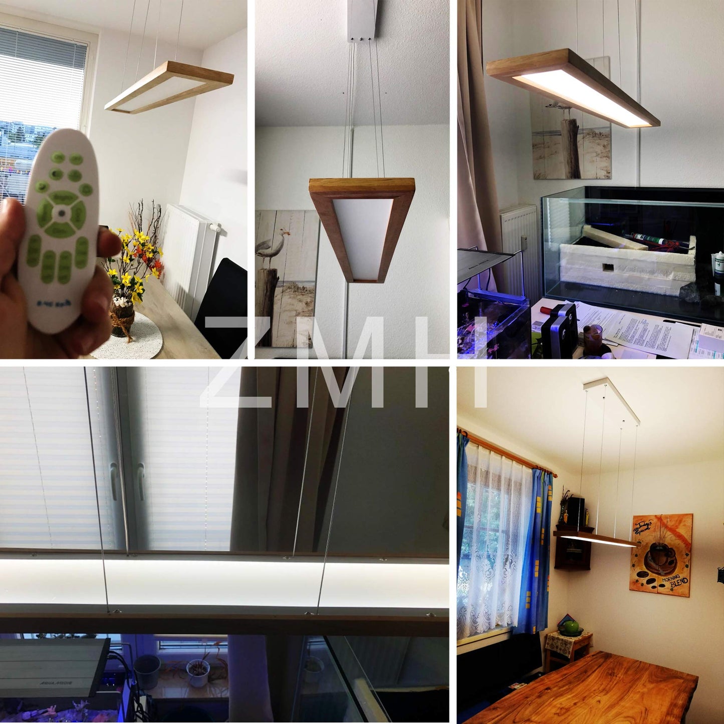 ZMH LED H?ngeleuchte esstisch Pendelleuchte aus Holz dimmbar 35W mit den Fernbedienung pendellampe h?henverstellbar H?ngelampe esszimmer, Arbeitszimmer, Wohnzimmer, K¨¹che