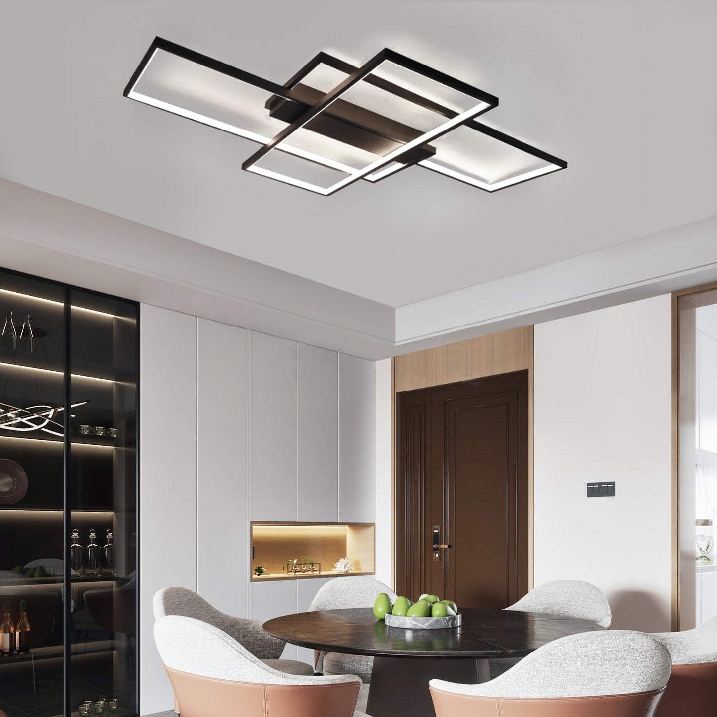 ZMH LED Deckenlampe Wohnzimmer Deckenleuchte - 100cm Dimmbar Wohnzimmerlampe Modern Schwarz Schlafzimmerlampe 88W Geometrisch Multifunktional Deckenbeleuchtung f¨¹r Schlafzimmer Flur B¨¹ro und Balkon
