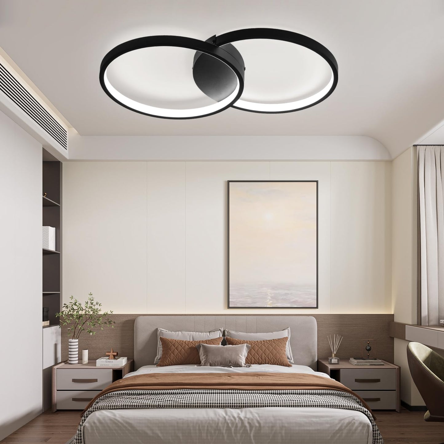 ZMH LED Deckenleuchte Wohnzimmer Deckenlampe - Schwarz 50CM Modern Wohnzimmerlampe 45W Dimmbar mit Fernbedienung Schlafzimmerlampe Metall Design k¨¹chenlampe f¨¹r Schlafzimmer Kinderzimmer