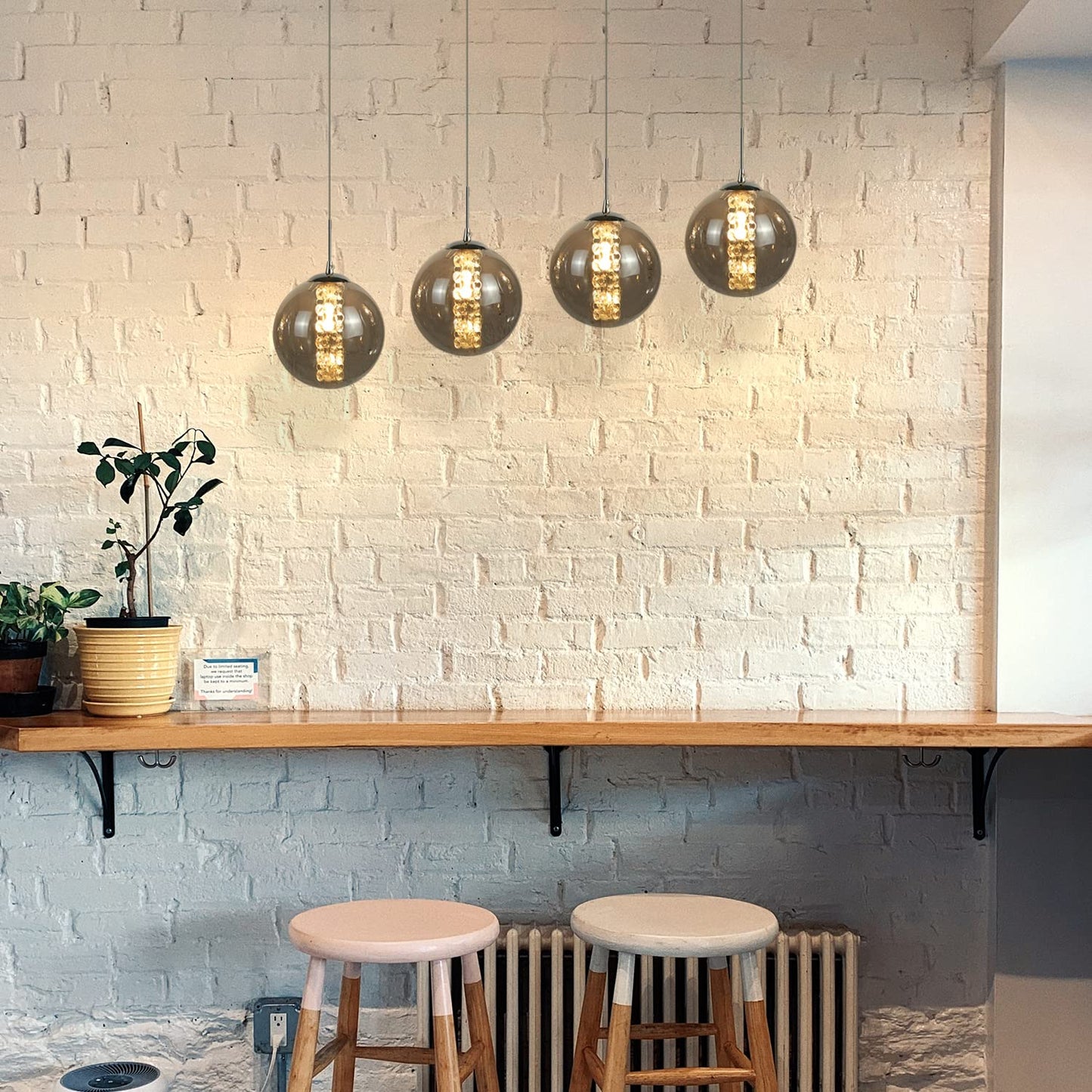 ZMH Pendelleuchte esstisch Pendellampe H?henverstellbar Kronleuchter H?ngeleuchte 4-Flammig Esszimmerlampe aus Glas in Farbe Grau Esstischlampe f¨¹r K¨¹chen Wohnzimmer Schlafzimmer Flur